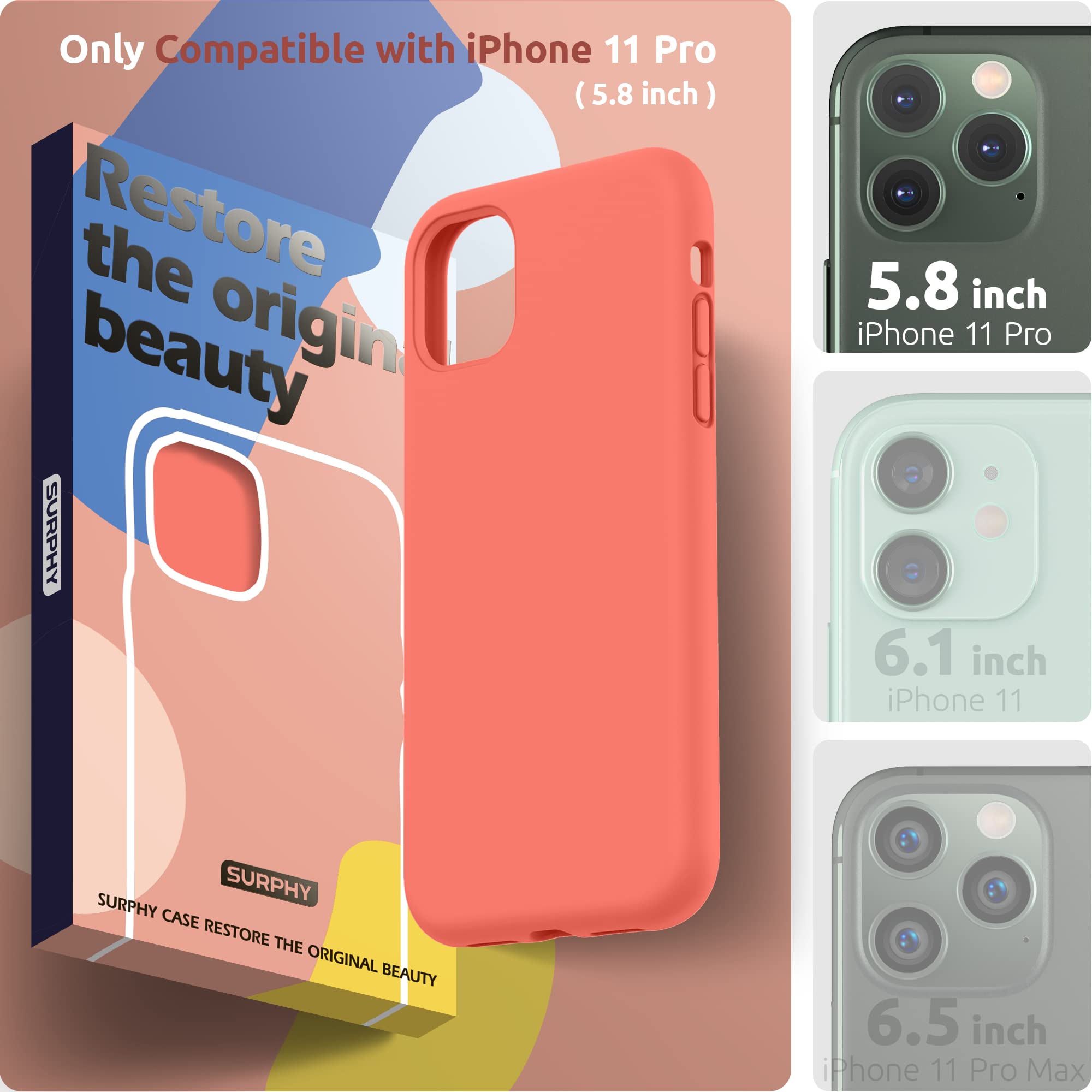 SURPHY iPhone 11 Pro Max Case 6.5 Inch - Thickened Liquid Silicone Protective Cover with Microfiber Lining | Shockproof & Scratch Resistant Phone Case for iPhone 11 Pro Max (2019 Model) | Perfect for Everyday Use, Travel & Outdoor Activities - Pink Citrus