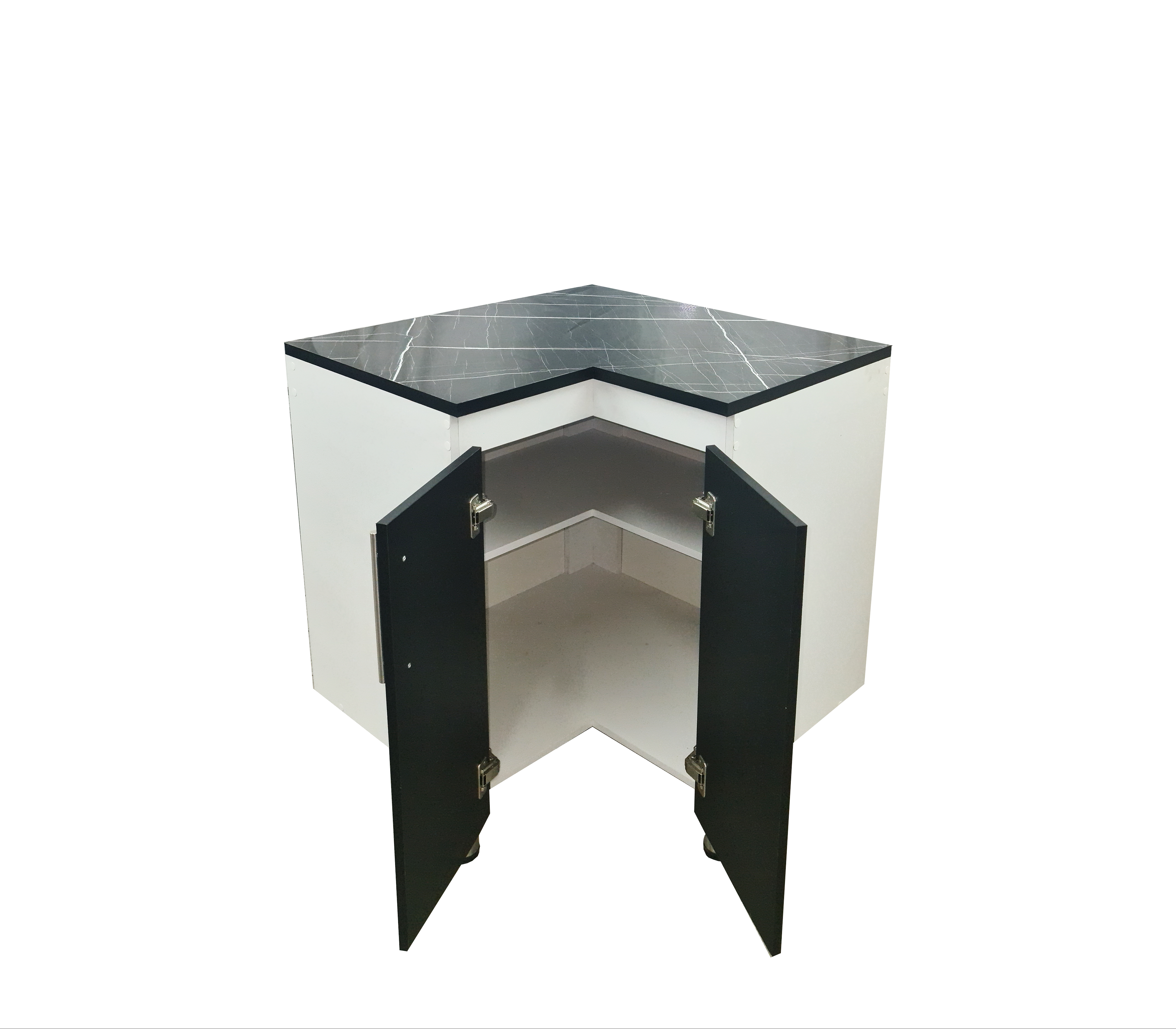 Corner Kitchen Cabinet with 2 Doors & Marble-Patterned PVC Top - Space-Saving Storage for Small Kitchens & Apartments | Durable & Stylish Home Organization Solution