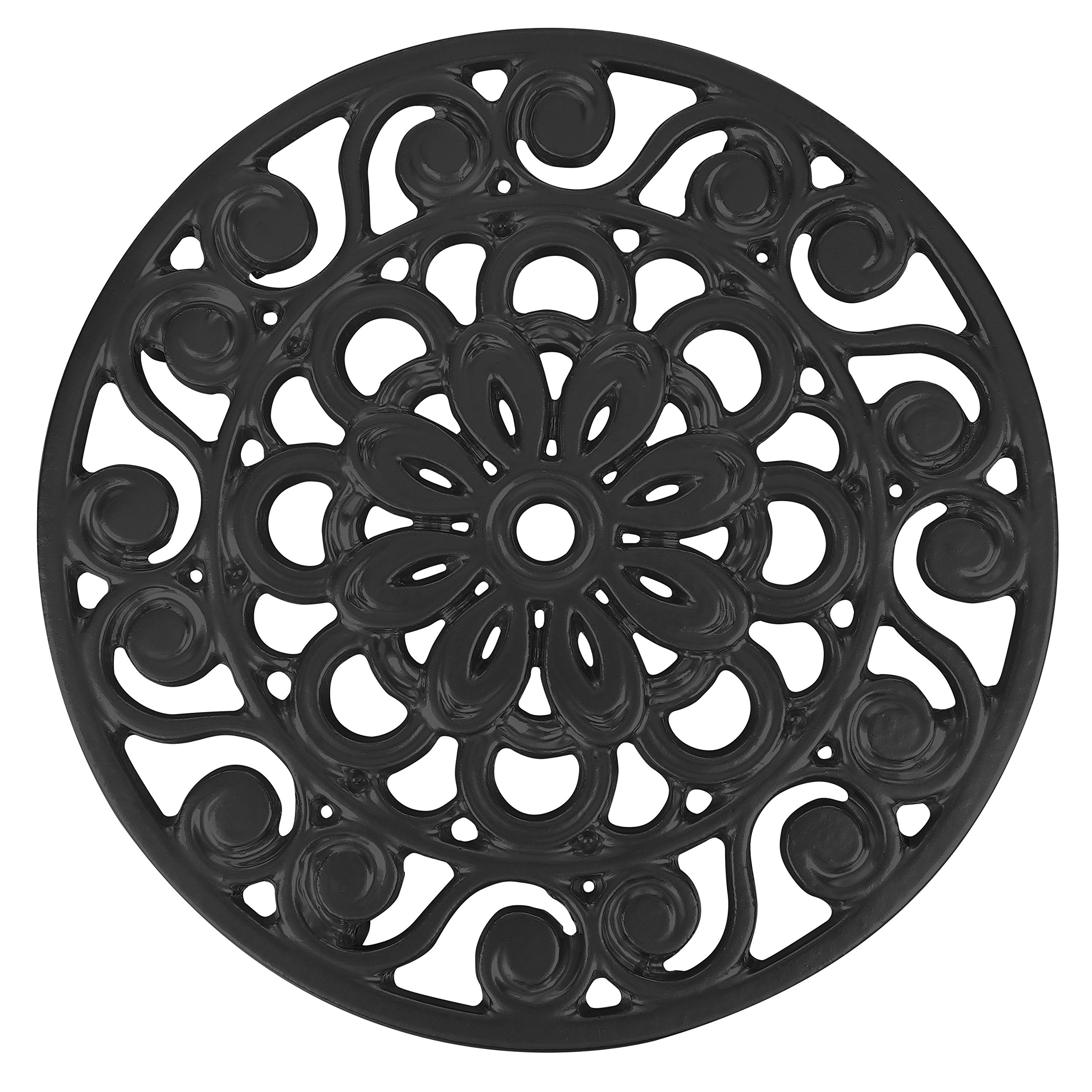 Decorative Cast Iron Metal Trivet - Black | Heat-Resistant Kitchen Trivet for Hot Pots & Pans | Perfect for Dining Tables, Countertops & Outdoor BBQ Use