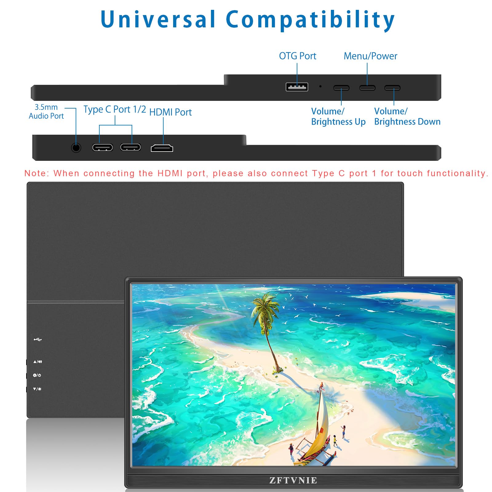 15.6 Inch Portable Touchscreen Monitor - Full HD 1920x1080 IPS Display with USB-C & HDMI for Laptop, PC, Phone, PS4, PS5 - Perfect for Gaming, Work & Entertainment On-The-Go
