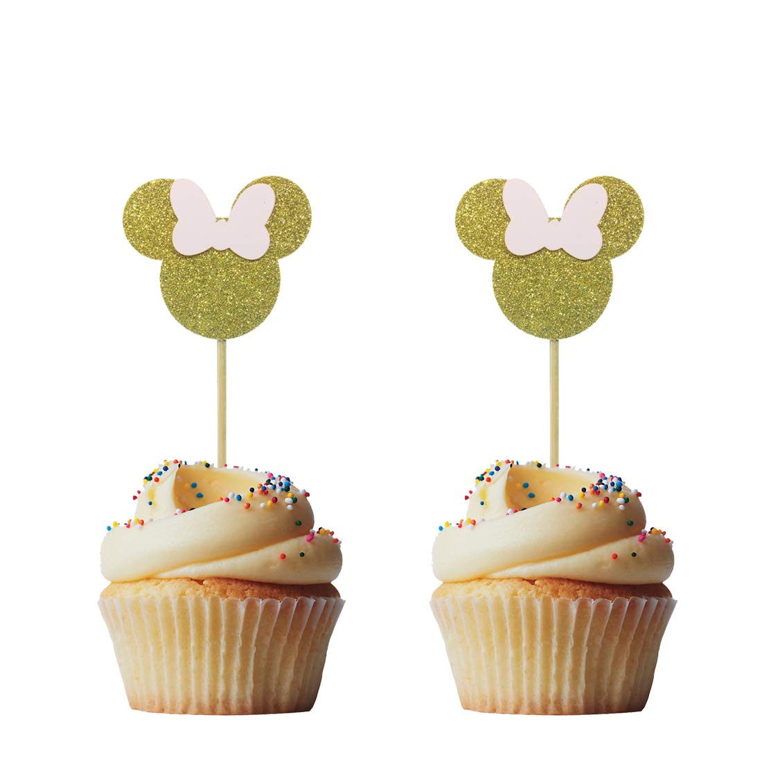 24 PCS Gold Glitter Mouse Cupcake Toppers - Baby Shower, Birthday & Wedding Party Decorations - Perfect for Dessert Table, Cake Decorating and Themed Celebrations