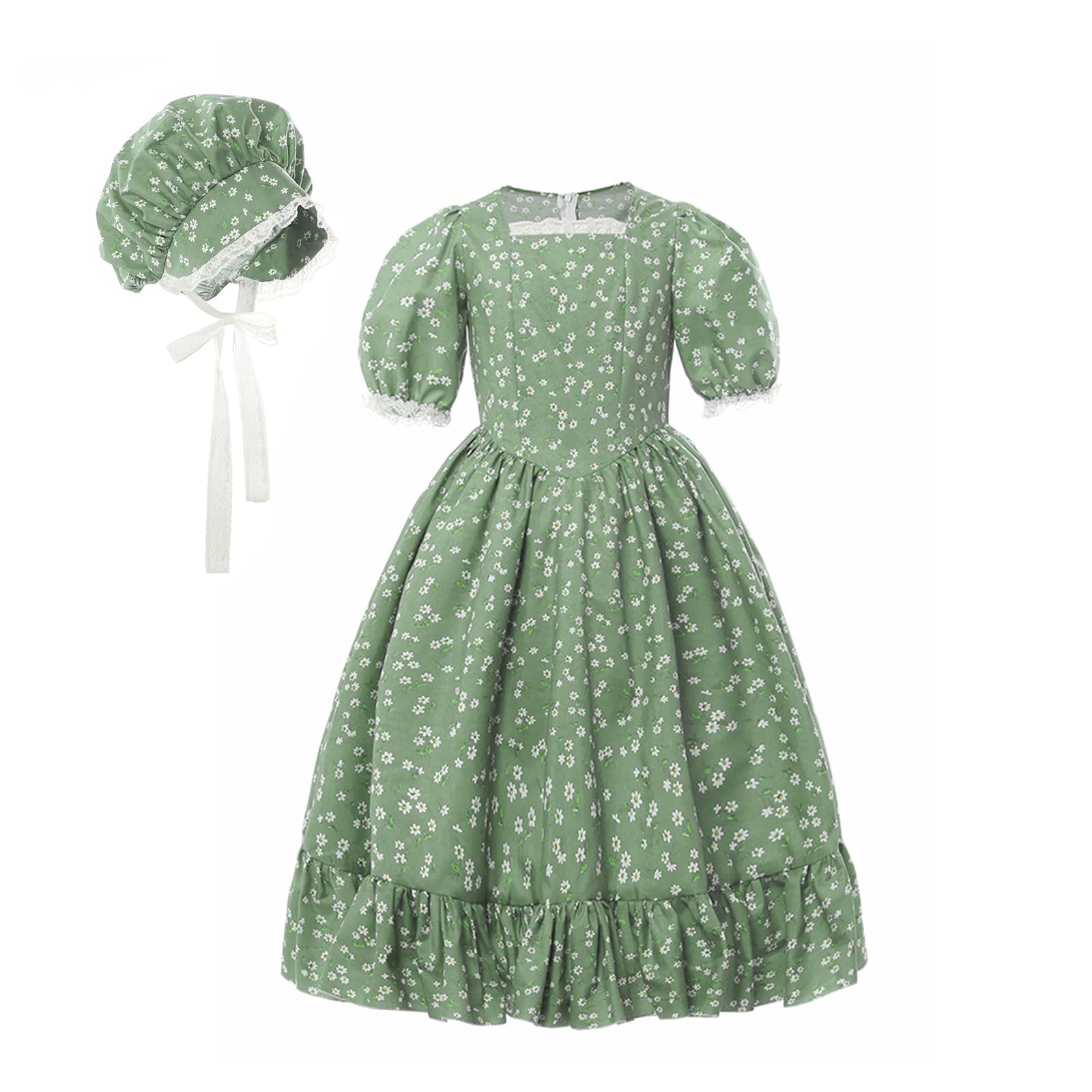 Nuoqi Pioneer Dresses for Girls - Laura Ingalls Wilder Costume, Colonial Style Dress for Kids | Perfect for Historical Reenactments, School Plays & Halloween Costumes
