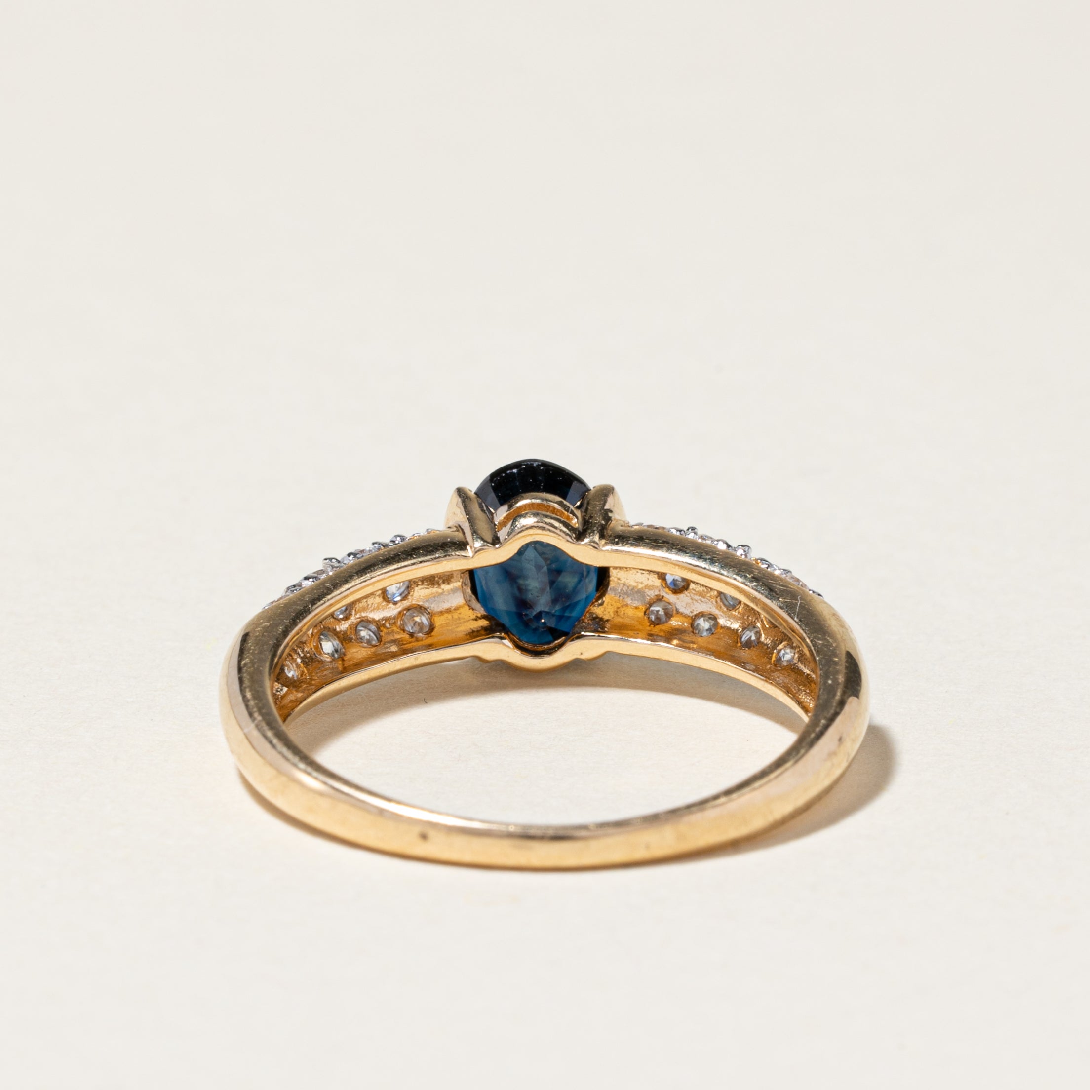 14K Yellow Gold Semi Bezel Sapphire and Diamond Ring - 0.95ct Sapphire & 0.38ctw Diamonds - Size 7 | Elegant Engagement, Wedding, Anniversary Gift for Her