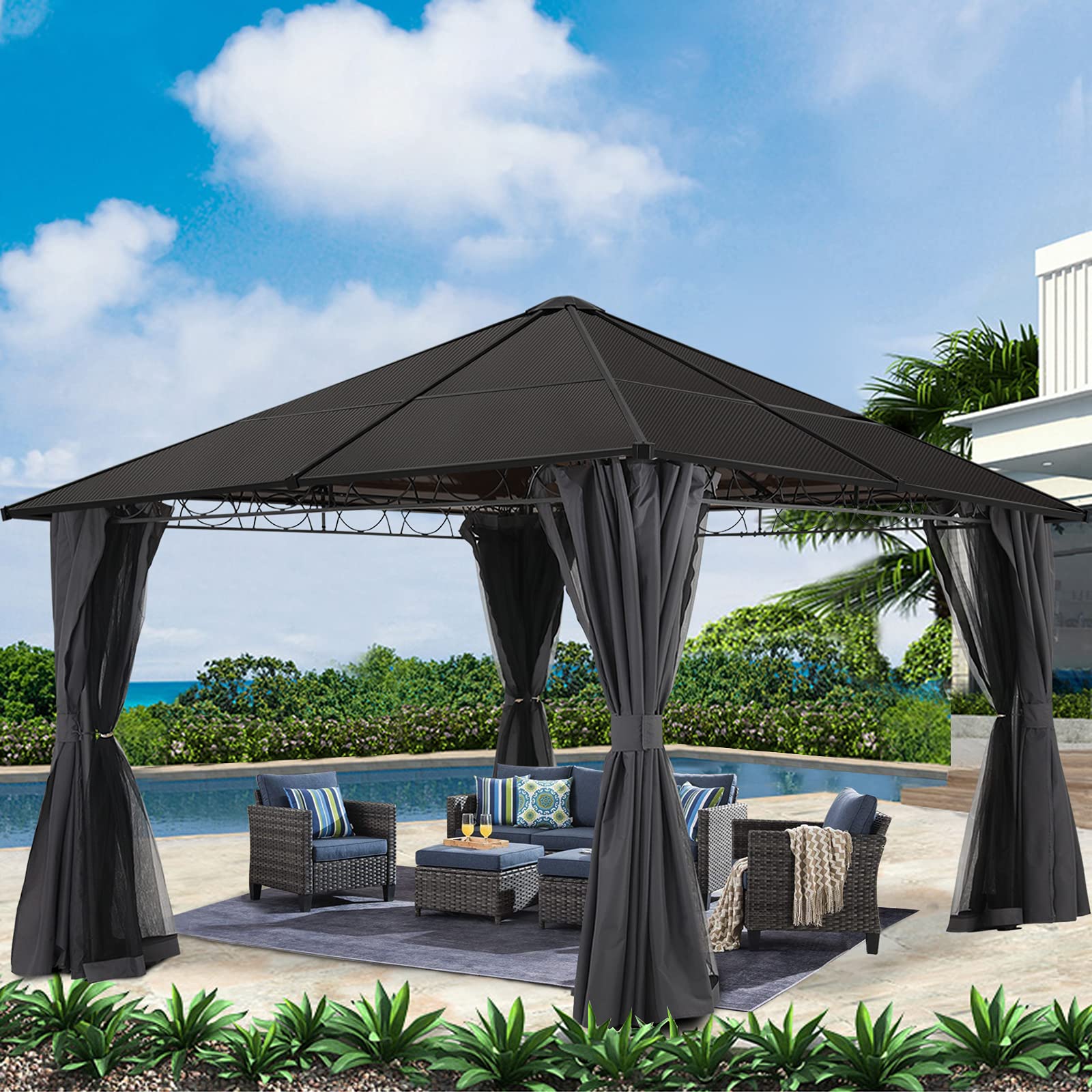 ABCCANOPY Hardtop Patio Gazebo with Weather-Resistant Curtains & Mosquito Netting - Perfect for Outdoor Dining, Garden Parties, and Backyard Relaxation