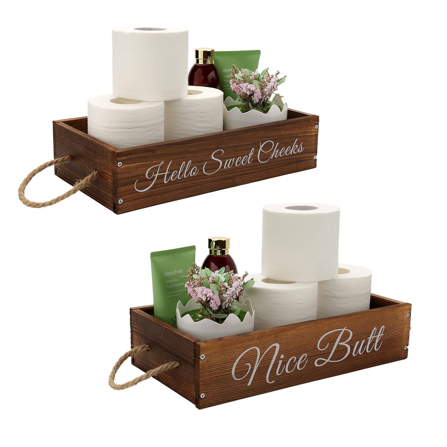 Funny Toilet Paper Holder - Rustic Farmhouse Bathroom Decor Box with Storage Organizer | Wooden Bathroom Accessories for Farmhouse & Rustic Home Decor | Perfect for Powder Rooms, Guest Baths & Country Style Homes