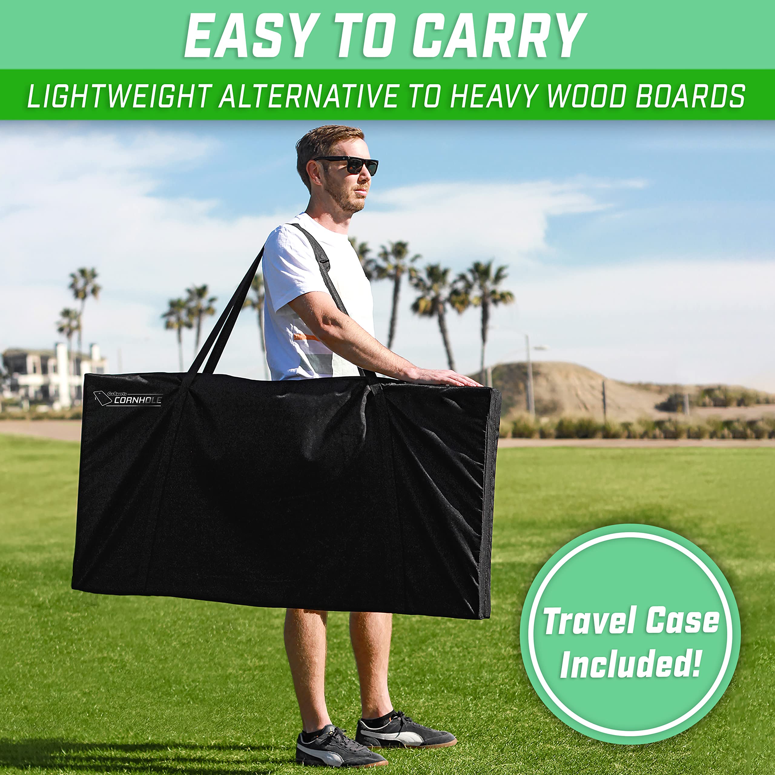 GoSports Portable Cornhole Game Set - 4x2 ft or 3x2 ft Boards with 8 Bean Bags, Carry Case & Rules - Outdoor Lawn, Backyard, Tailgate, Beach & Party Games for Adults & Kids