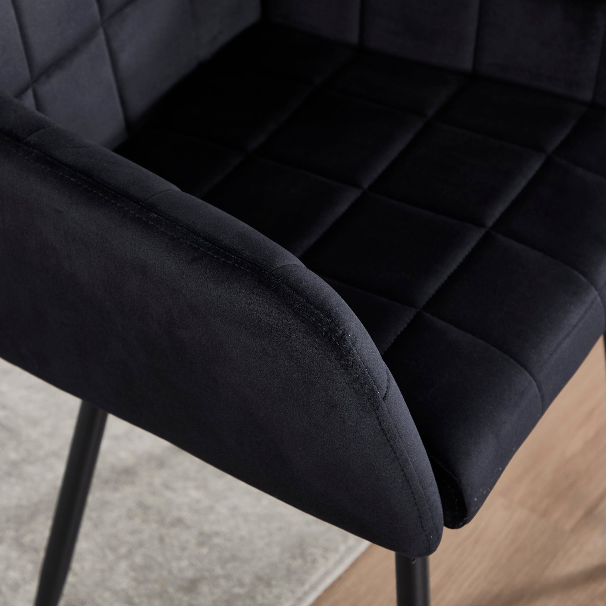 Velvet Upholstered Dining Chair with Armrests - Comfortable Seat, Easy to Assemble & Clean - Perfect for Kitchen, Dining Room & Living Room (Black, Set of 1)