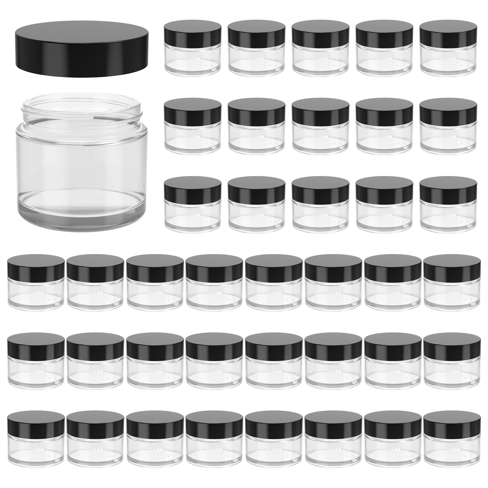 40 Pack 2oz Clear Glass Jars with Black Lids - Airtight Round Cosmetic Containers for Storing Lotions, Creams, Powders & Ointments | Perfect for DIY Beauty Products, Travel Toiletries & Home Organization