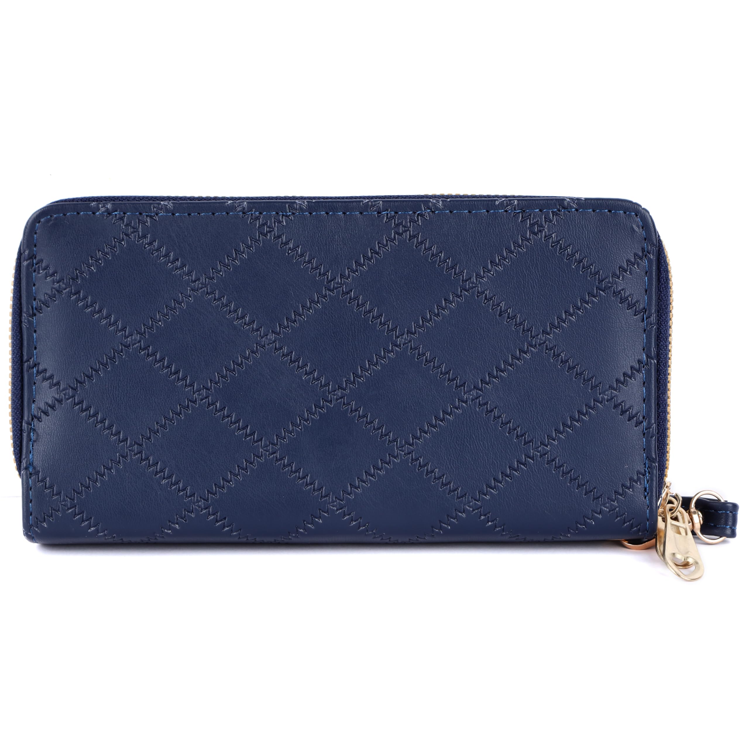 Rhenew Women's Double Zipper Wallet - Embossed Leather Clutch Purse for Everyday Use, Travel & Special Occasions
