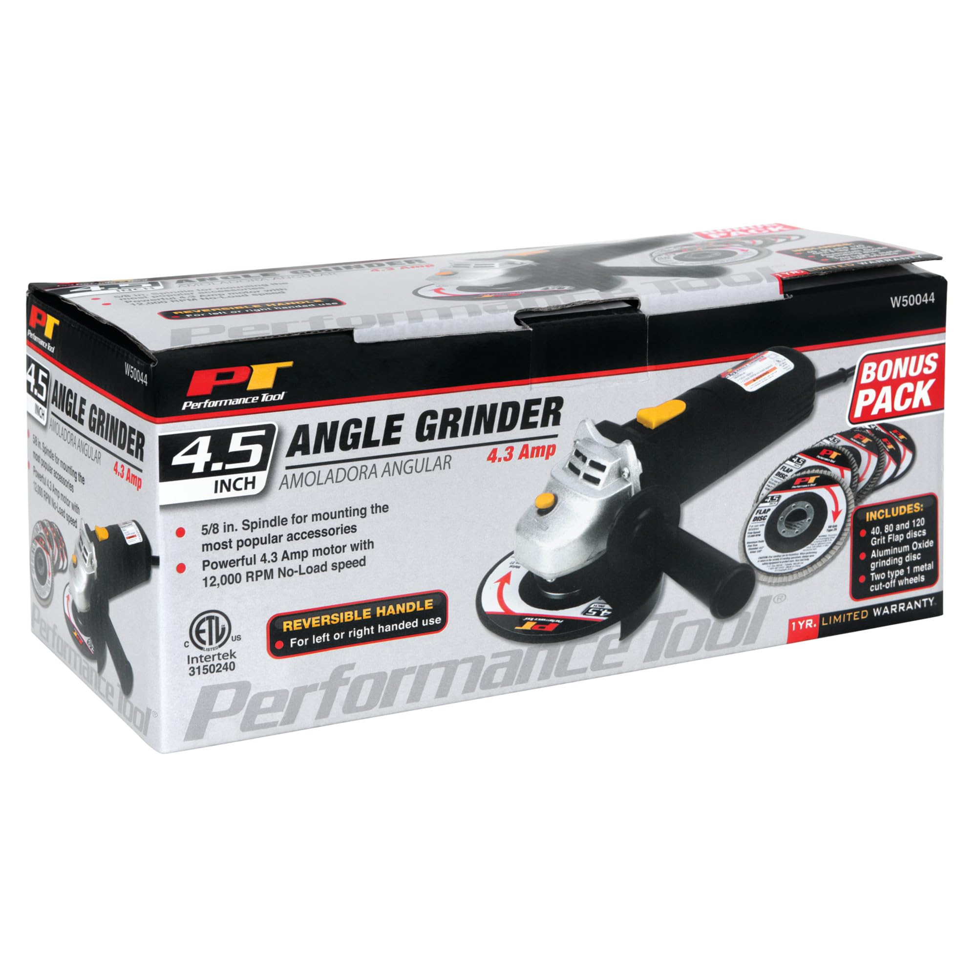 Performance Tool W50044 4-1/2-Inch Angle Grinder - Powerful Metal Cutting & Grinding Tool for DIY Projects, Metalworking, and Construction