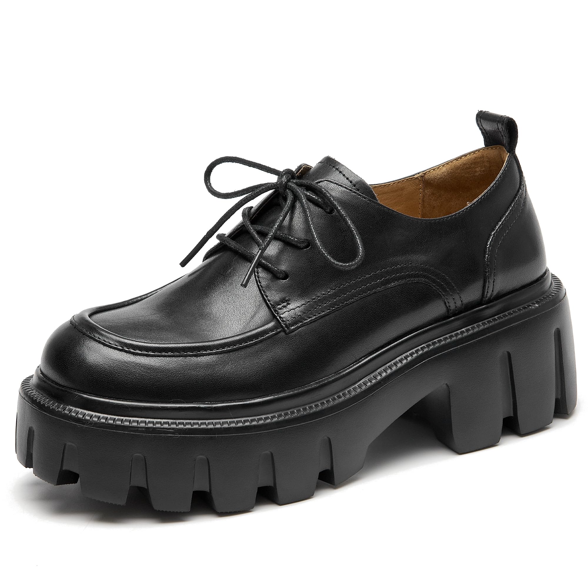 BEAU TODAY Women's Chunky Leather Lace-Up Oxford Shoes - Comfortable Platform Dress Shoes for Business, Office & Casual Wear | Perfect for Work, Dating & Formal Occasions