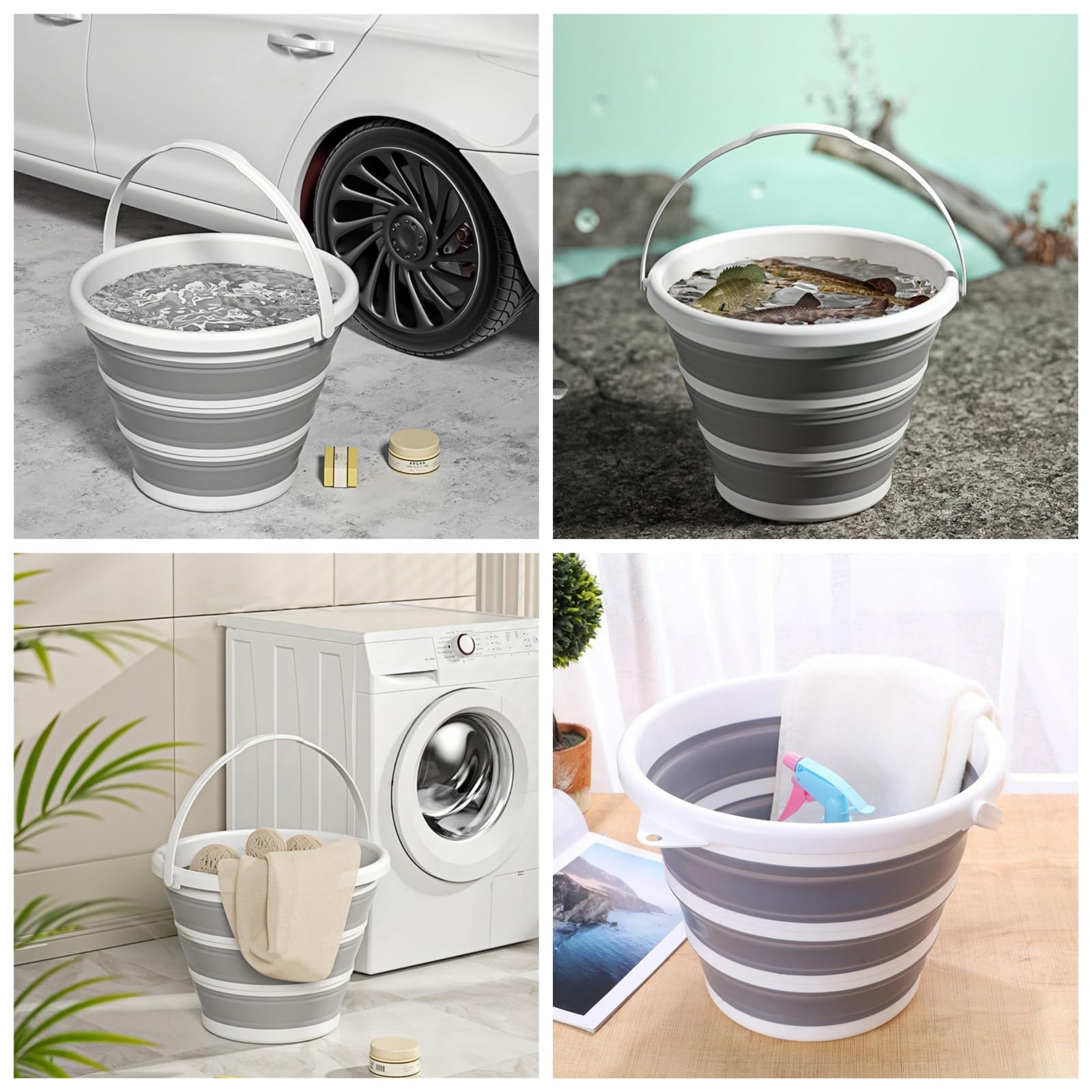 Collapsible Bucket 2.6 Gallons (10L) - Portable Foldable Cleaning Bucket with Handle for Car Washing, Mop, Fishing, Camping, Garden & Beach | Space Saving Design for Home & Outdoor Use