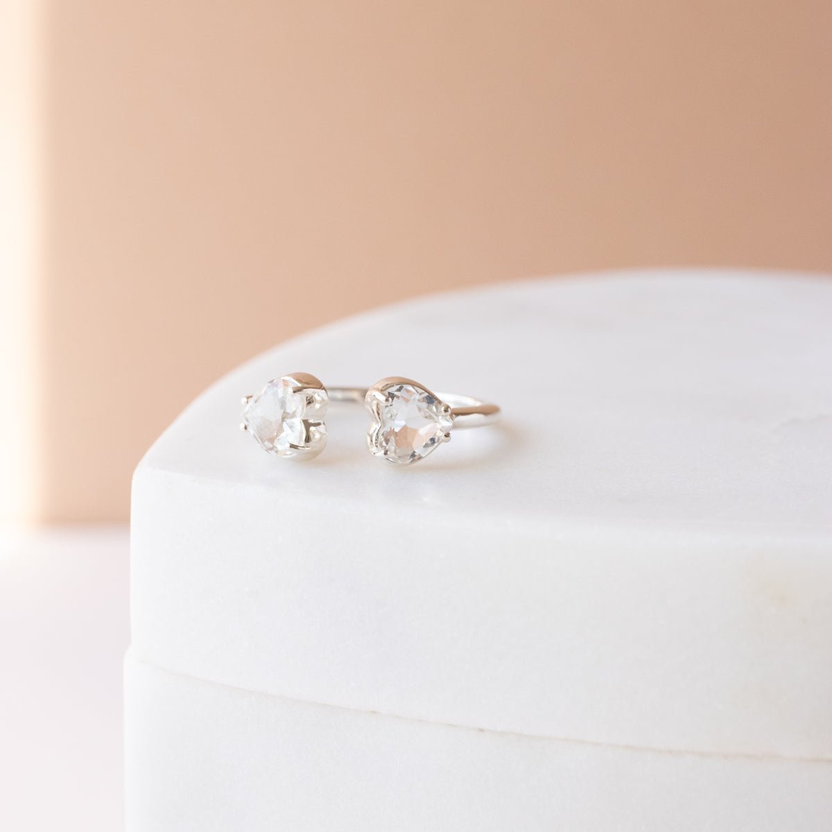LOVE DUO HEART RING - White Topaz & Sterling Silver Jewelry for Women - Perfect for Valentine's Day, Anniversary & Romantic Gifts