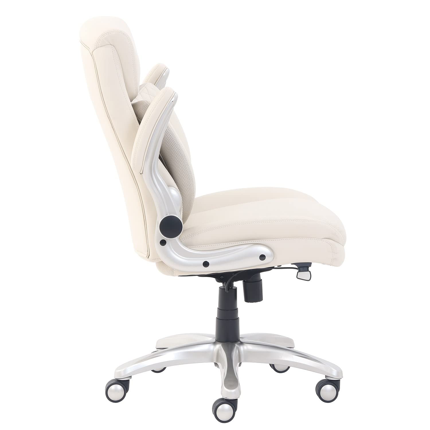 Amazon Basics Ergonomic Executive Office Chair - Adjustable Height, Tilt & Lumbar Support with Flip-Up Armrests - Cream Bonded Leather (29.5