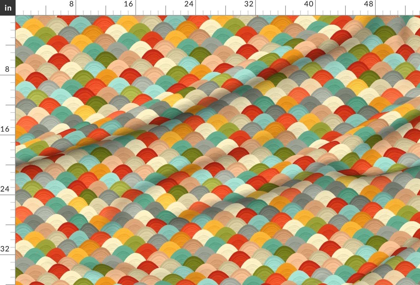 Retro Colorful Rainbow Japanese Printed Minky Fabric by The Yard - Small Scallops Scales Graphic Design for Sewing Baby Blankets, Quilt Backing & Plush Toys - Soft & Durable Spoonflower Fabric for DIY Crafts & Home Decor