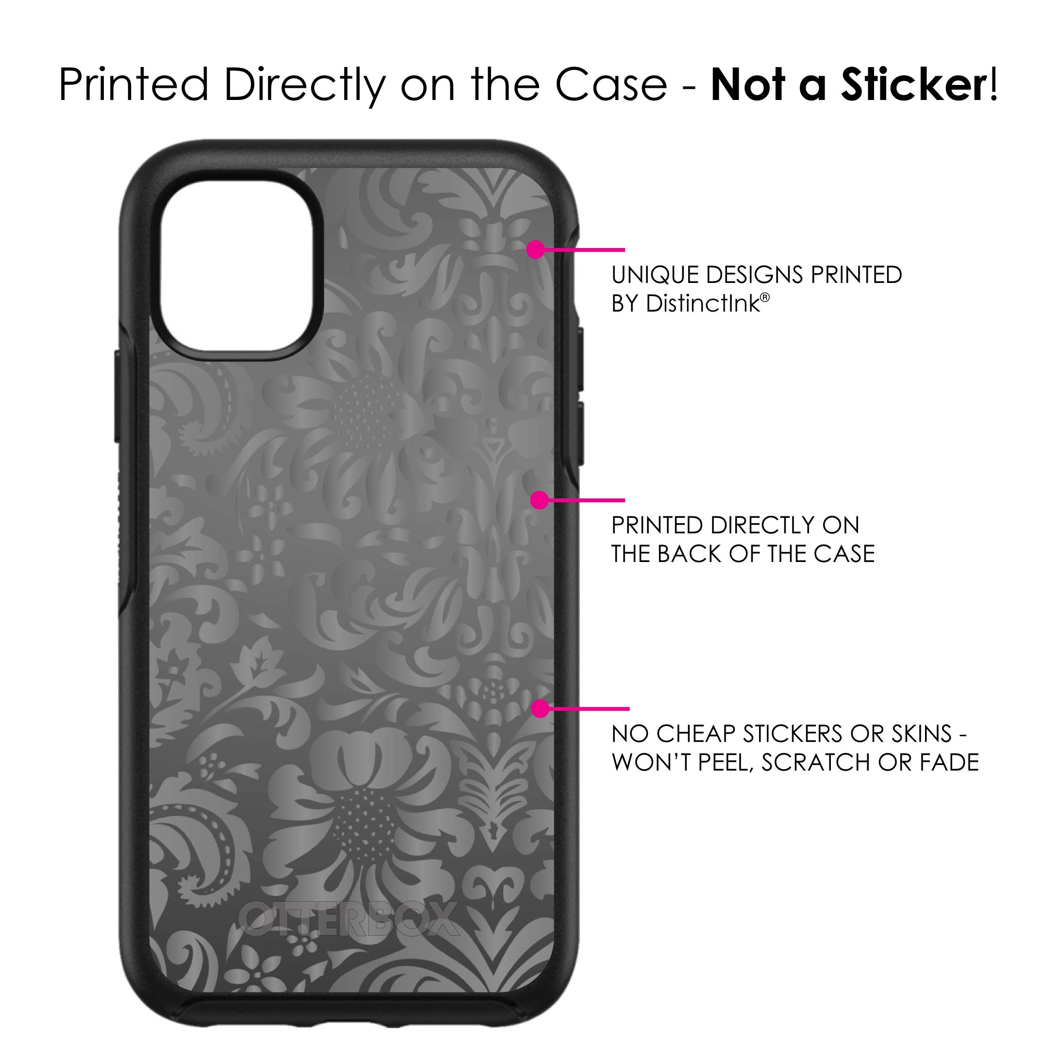 DistinctInk iPhone 11 Pro MAX Case (6.5 Inch) - Shockproof Protective Phone Cover with Grey Floral Design - Slim Fit Replacement for OtterBox Symmetry - Perfect for Work, Travel & Everyday Use
