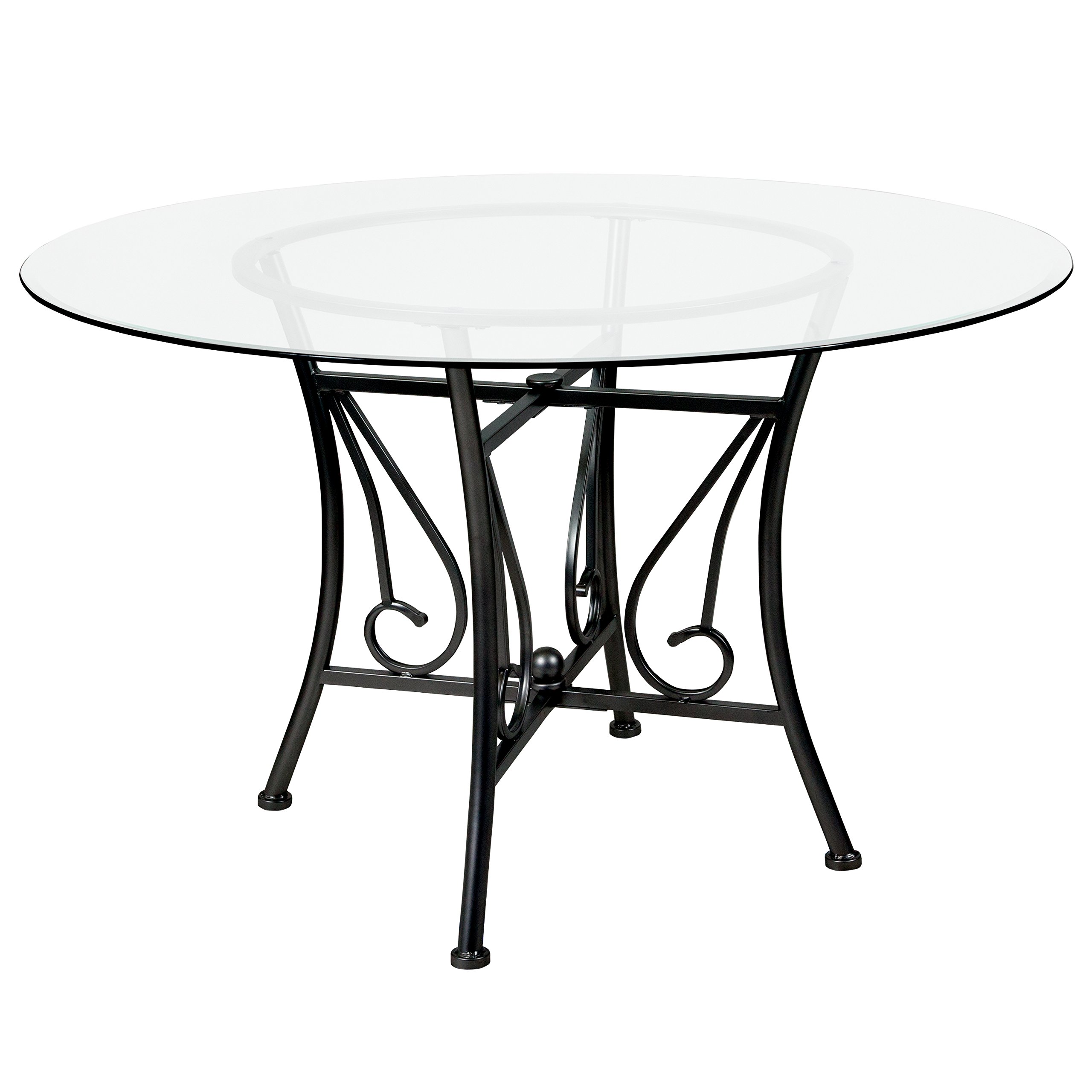 Flash Furniture Princeton 48-inch Round Glass Dining Table with Metal Frame - Black | Modern Kitchen & Dining Room Decor for Small Spaces