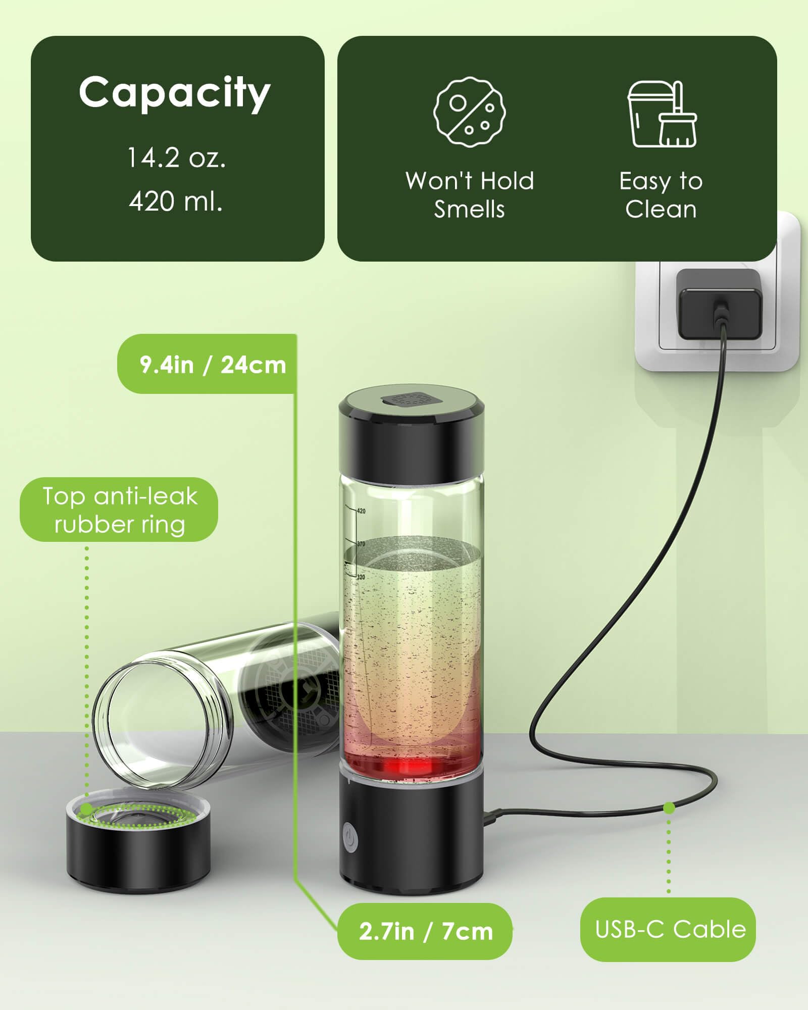 Premium Portable Hydrogen Water Bottle Generator - 2200PPB SPE PEM Technology, 14OZ Fast Hydrogen Infusion in 3 Minutes | Perfect Travel Companion & Healthy Gift for Husband, Wife, Family & Friends | Ideal for Gym, Office, Hiking & Daily Hydration