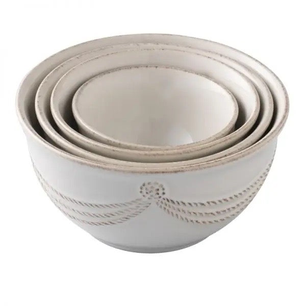 Juliska Berry & Thread Whitewash Nesting Prep Bowls - Set of 4 Ceramic Mixing Bowls for Baking, Cooking & Serving - Perfect for Meal Prep, Entertaining & Kitchen Organization
