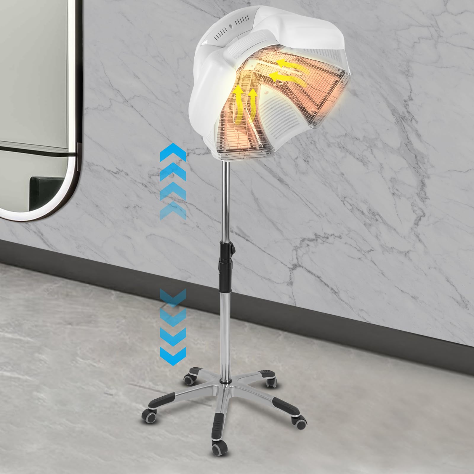 Professional Adjustable Standing Hair Hood Dryer with Wheels - Salon & Home Use Hair Steamer for Perming, Drying & Styling - Perfect for Salons, Spas & At-Home Hair Care (White)