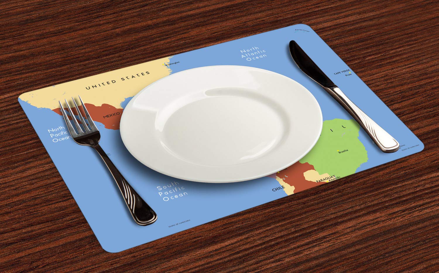 Ambesonne Venezuela Place Mats Set of 4 - Washable Fabric Table Mats for Dining Room & Kitchen Decor - Dark Teal Blue & Multicolor Design - Perfect for Dinner Parties, Holiday Meals & Everyday Use