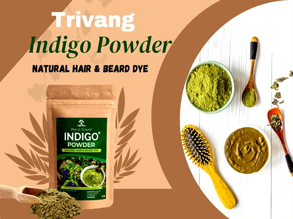 Trivang 100% Organic Herbal Indigo Powder (400G) - Natural Hair Dye for Gray Coverage & Damage Protection | Chemical-Free Hair Coloring Solution for Men & Women | Perfect for DIY Hair Care & Ayurvedic Treatments