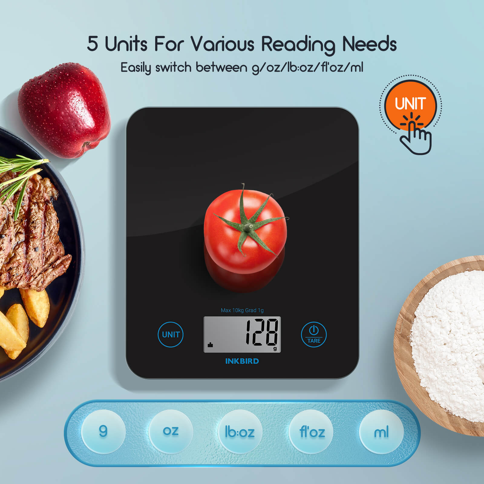 IBFS 01 Digital Kitchen Scale - Precise Food Measuring for Baking, Cooking & Dieting | LCD Display, Stainless Steel Platform