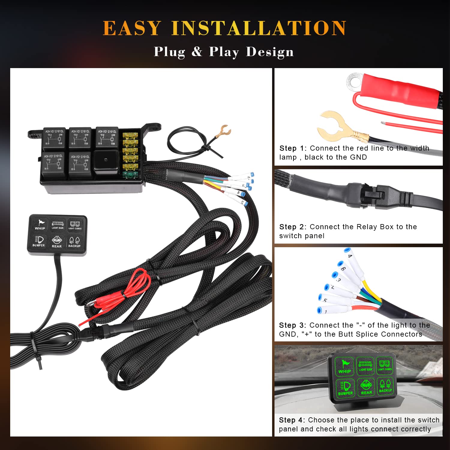 6 Gang Switch Panel - Universal Automotive Circuit Control Box with Relay System & LED Touch Buttons for Trucks, Boats, ATV, UTV, SUV, Camper - Easy On/Off Control for Off-Road, Marine & RV Lighting Accessories