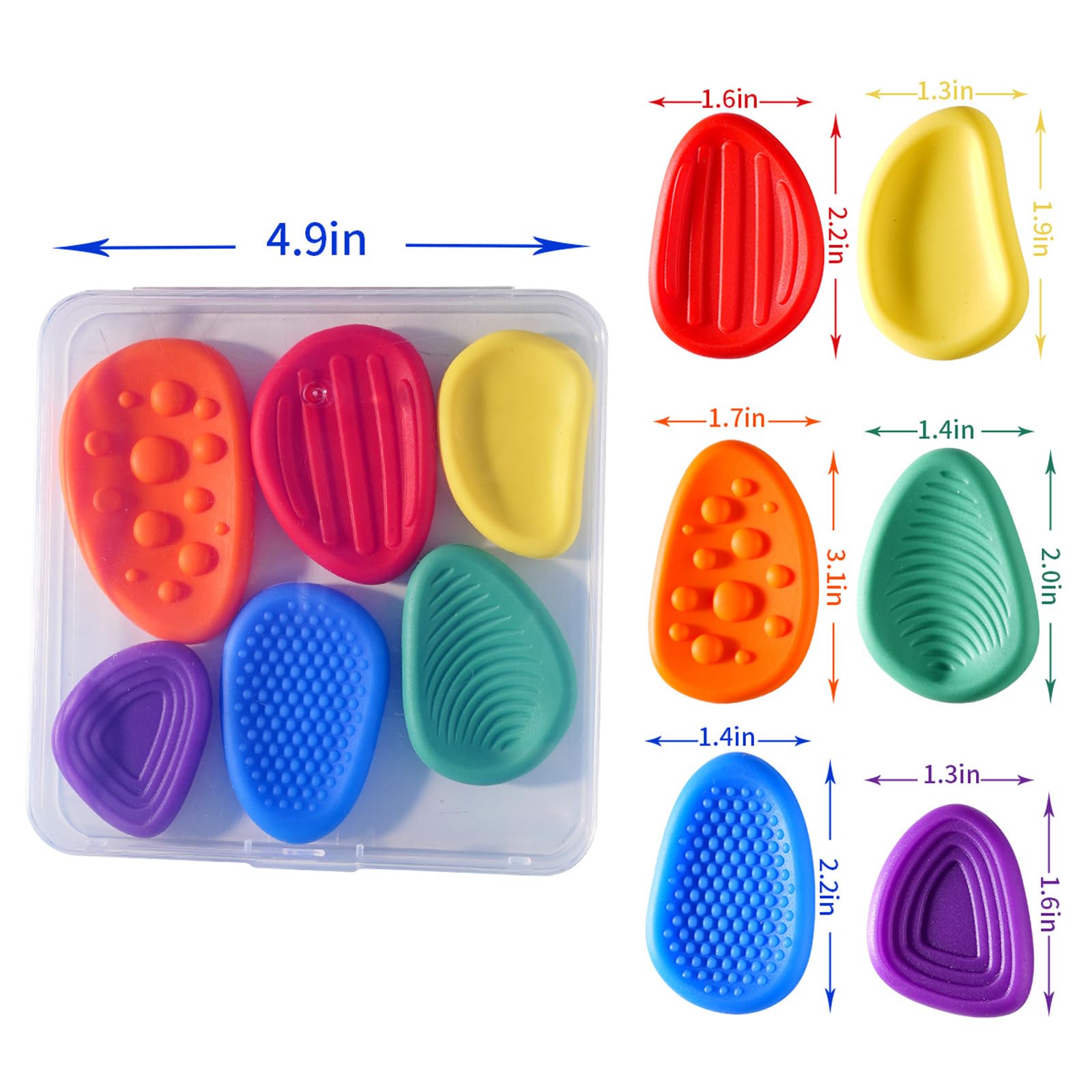 Sensory Fidget Stones Set - 6 Pack Soft Textured Anxiety Relief Toys for Autism, ADHD & Stress - Portable Worry Stones with Storage Box - Perfect for Classroom, Office & Travel - Calming Sensory Toys for Kids & Adults