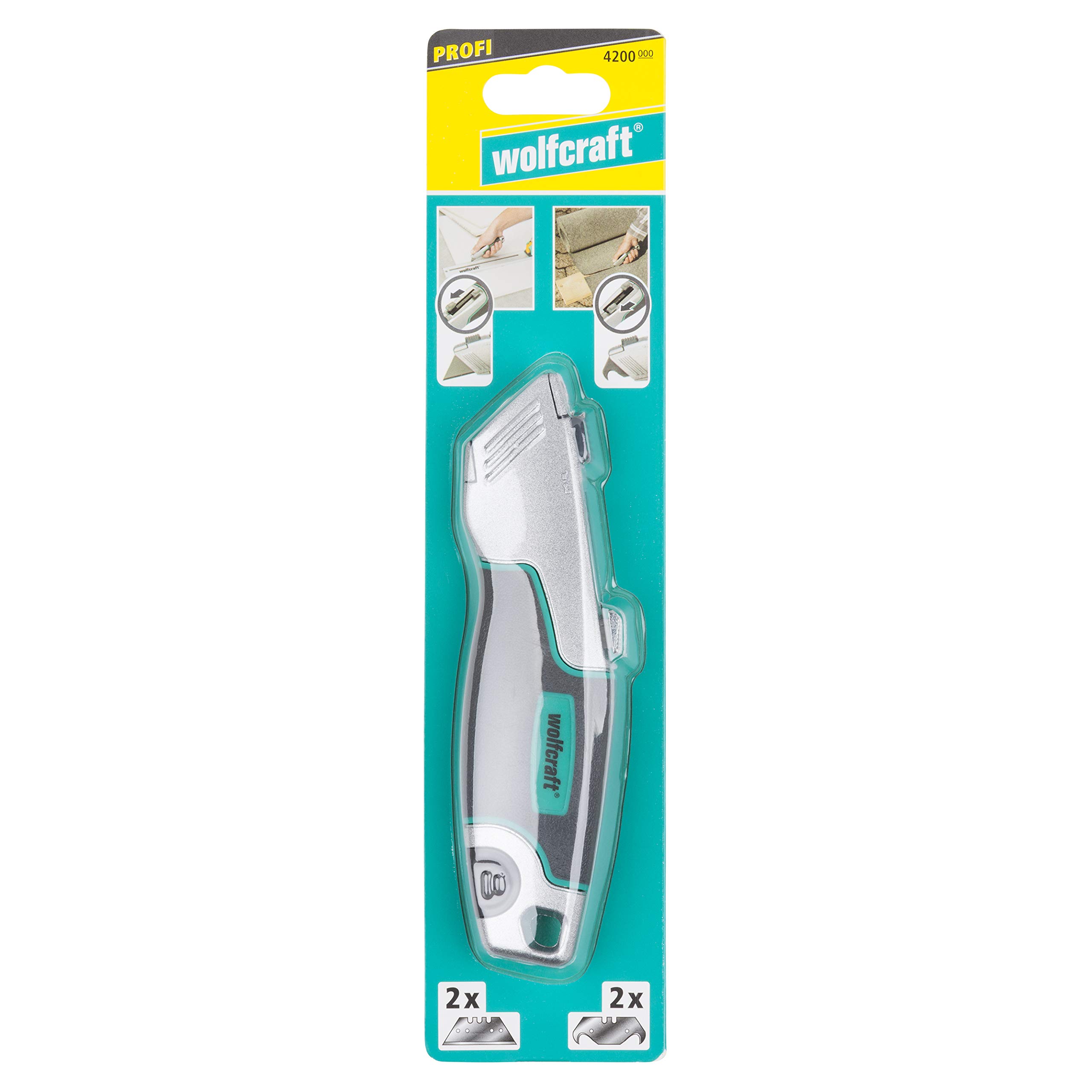 Wolfcraft 4200000 Trapezium Blade Knife - Heavy Duty Utility Knife for Carpentry, DIY Projects & Crafting - Perfect for Cutting Cardboard, Foam & Packaging Materials