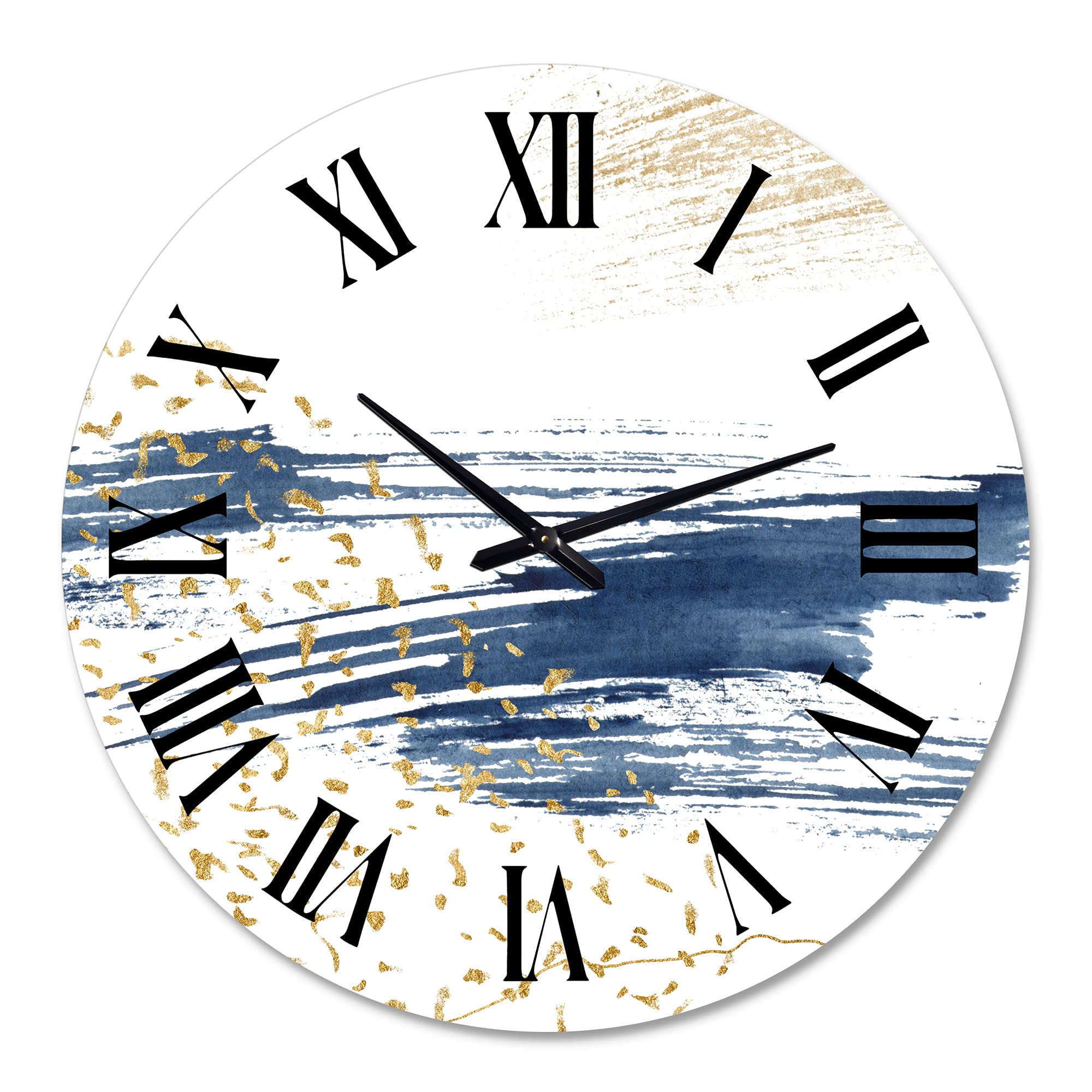 DesignQ Modern Abstract Wall Clock - Dark Blue & Gold Large Fractal Art Decor for Living Room, Bedroom, Office | Silent Non-Ticking Battery Operated
