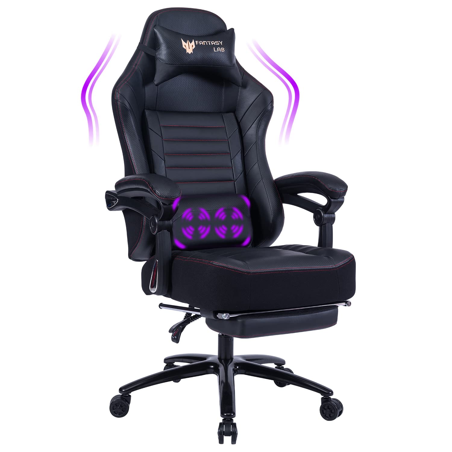 FANTASYLAB Ergonomic Racing Gaming Chair with Footrest & Massage - 400lb Capacity, Reclining Leather Office Chair with Memory Foam - Perfect for PC Gaming, Work from Home & Esports Tournaments