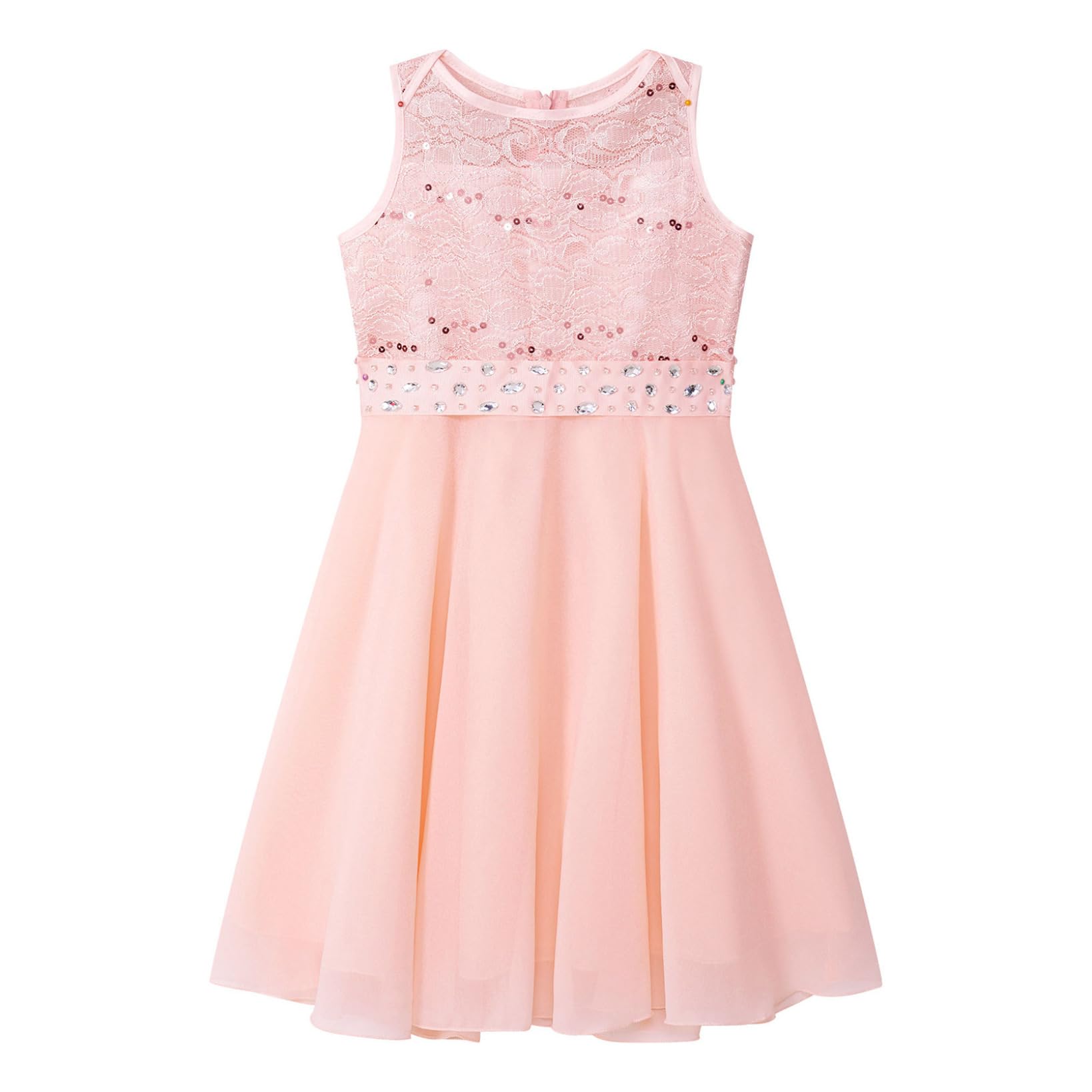 **Hansber Big Girls Sequined Lace Chiffon Sleeveless Flower Girl Dress – Elegant Pageant, Wedding & Party Gown for Special Occasions**