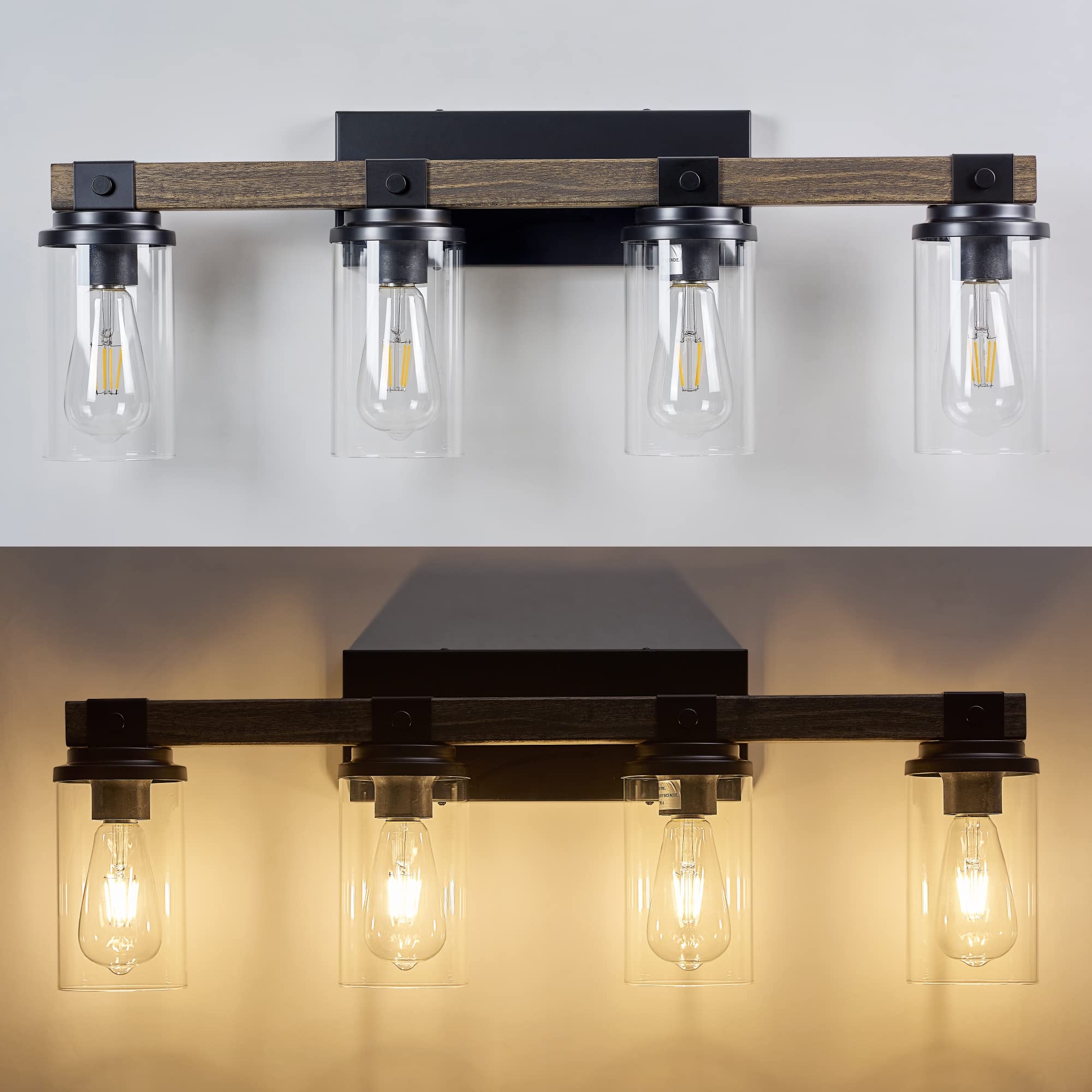 Modern Black Bathroom Vanity Light Fixture - 4-Light Over Mirror Bathroom Lighting with Clear Glass Shades for Bathroom, Powder Room & Dressing Area - Elegant Home Decor & Spa-Style Ambiance