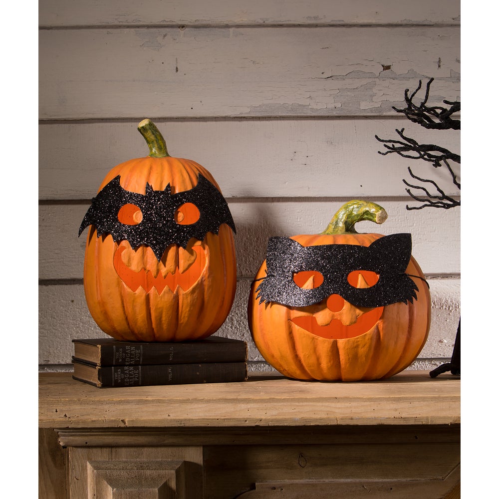 Halloween Cat Masquerade Pumpkin Decor - Handmade by Bethany Lowe Designs - Perfect for Fall Home Decor & Spooky Party Centerpieces