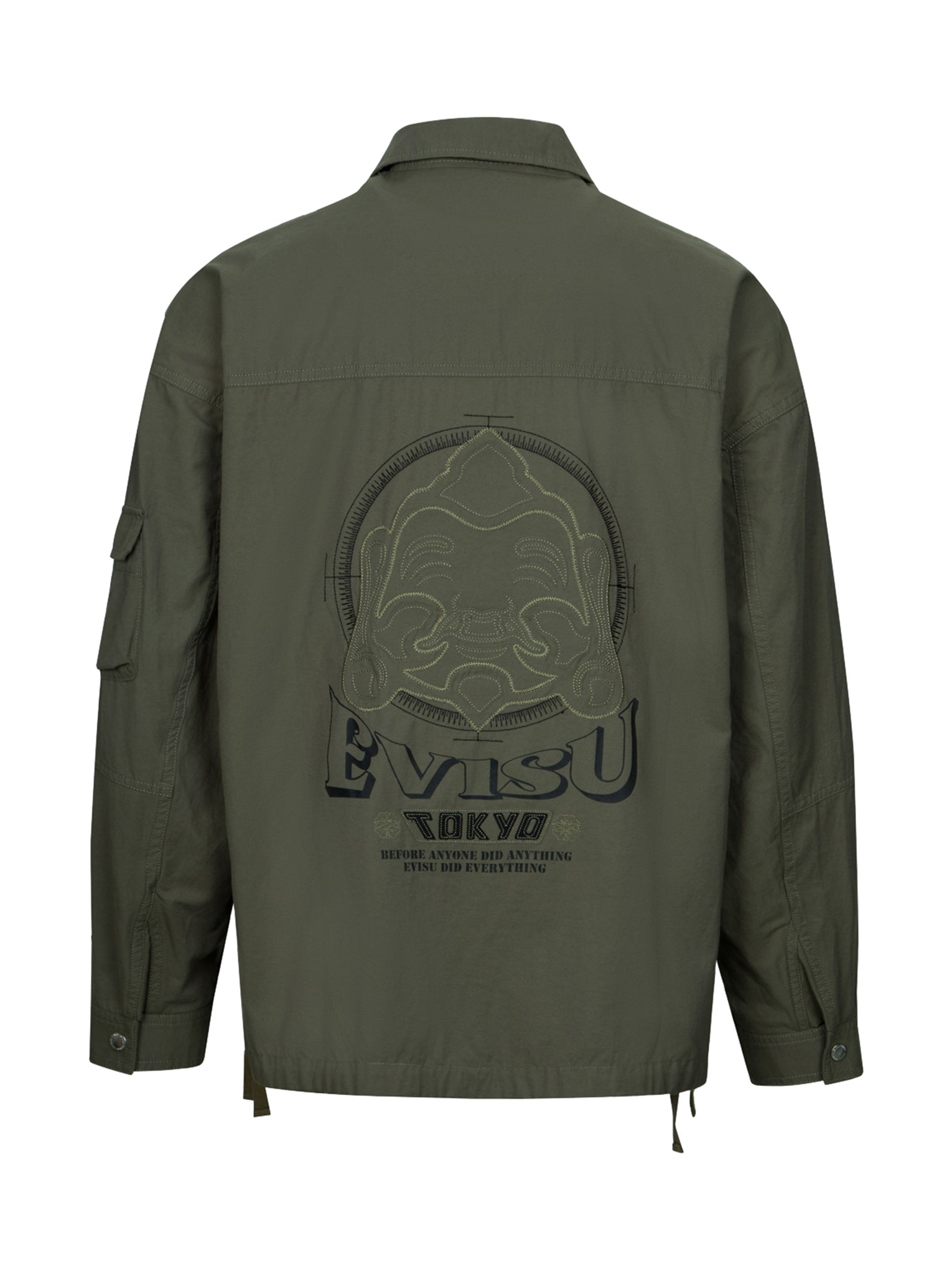 Hand-Stitched Seagull & Godhead Embroidered Loose Fit Shirt Jacket for Men - Casual Oversized Denim Shacket for Streetwear & Outdoor Activities
