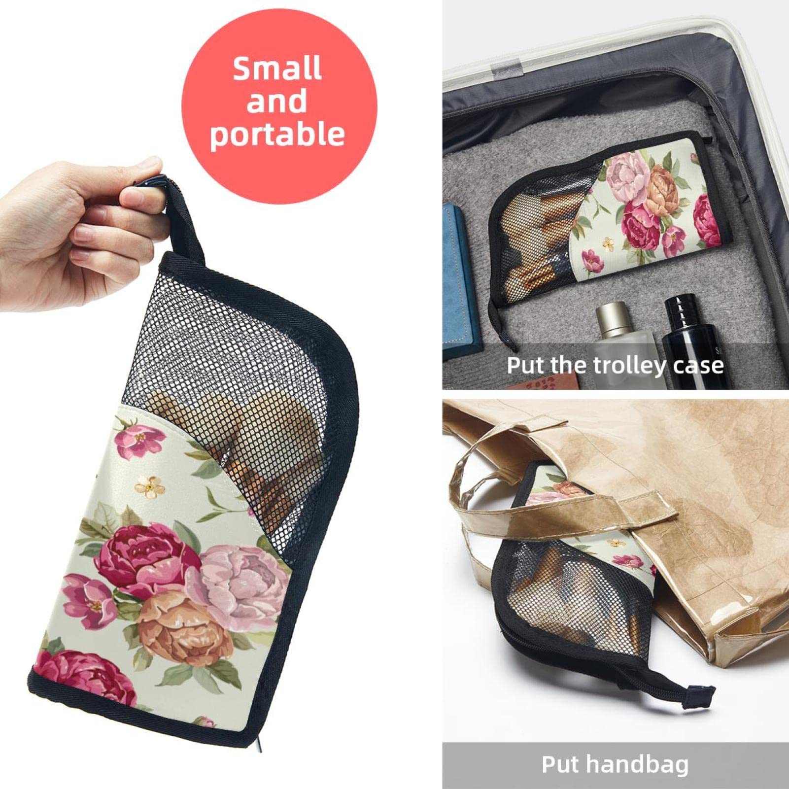 Floral Rose Makeup Brush Organizer Bag with 12 Brushes - Portable Waterproof Cosmetic Brush Holder Case for Travel, Home & Professional Makeup Artists