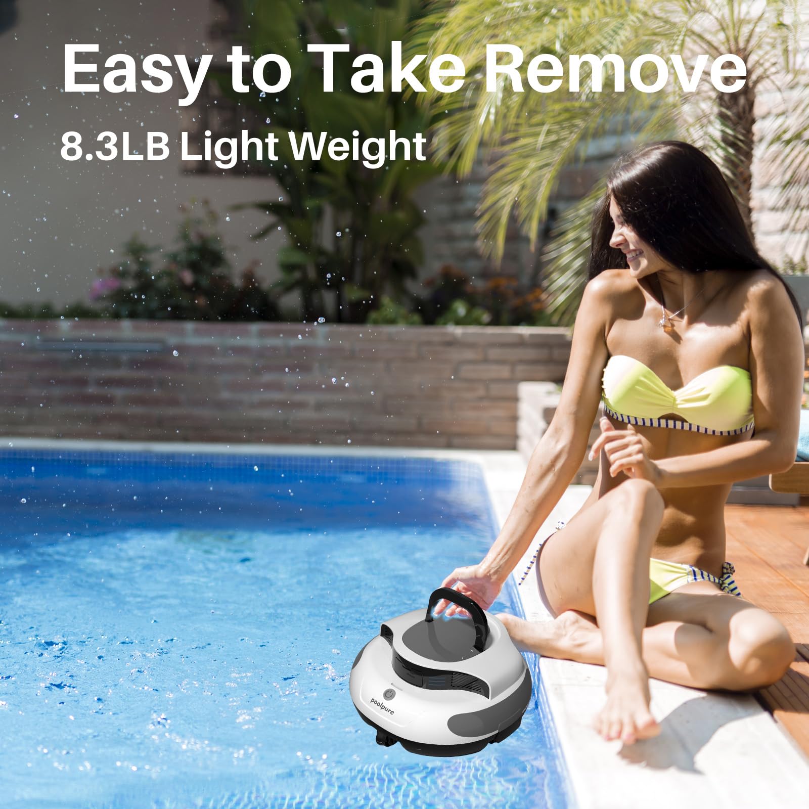 Poolpure Aquaguard SE Cordless Robotic Pool Cleaner - 5000mAh Long-Lasting Battery, Waterproof Design, DIY Stickers - Automatic Vacuum for Above Ground & In-Ground Pools - Perfect for Backyard, Vacation Homes & Commercial Pools
