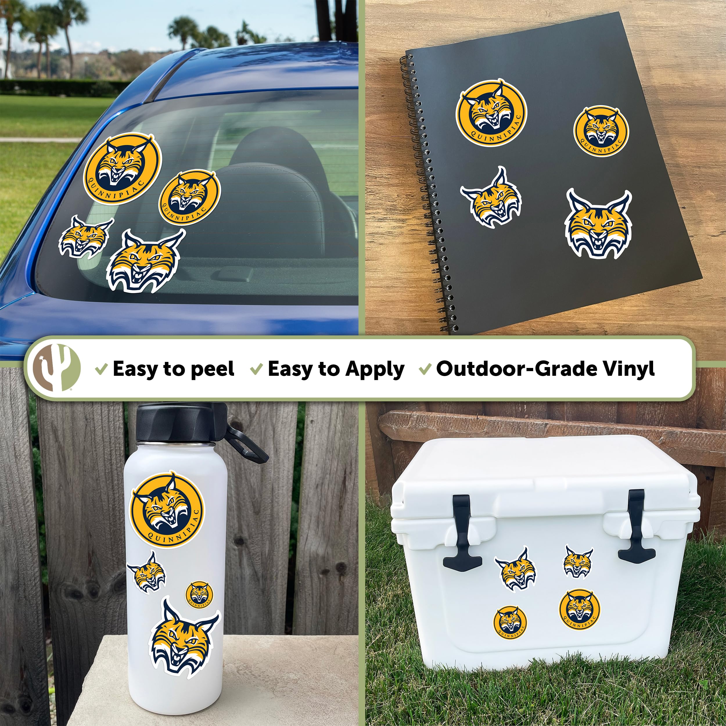 QU Bobcats Vinyl Decals - Desert Cactus Quinnipiac University Stickers for Laptop, Water Bottle, Car & Scrapbook | Durable Waterproof Decal Sheets | Perfect for School Spirit, College Pride & Fan Gifts