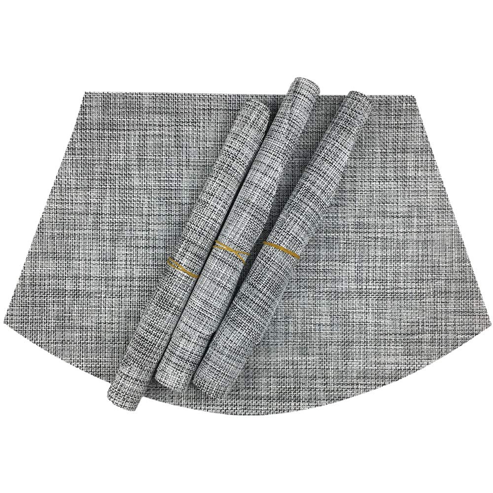 Non-Slip Vinyl Placemats Set of 4 - Heat-Resistant Woven Round Table Mats for Dining - Easy to Clean & Washable (Gray) - Perfect for Everyday Meals, Dinner Parties & Outdoor Picnics