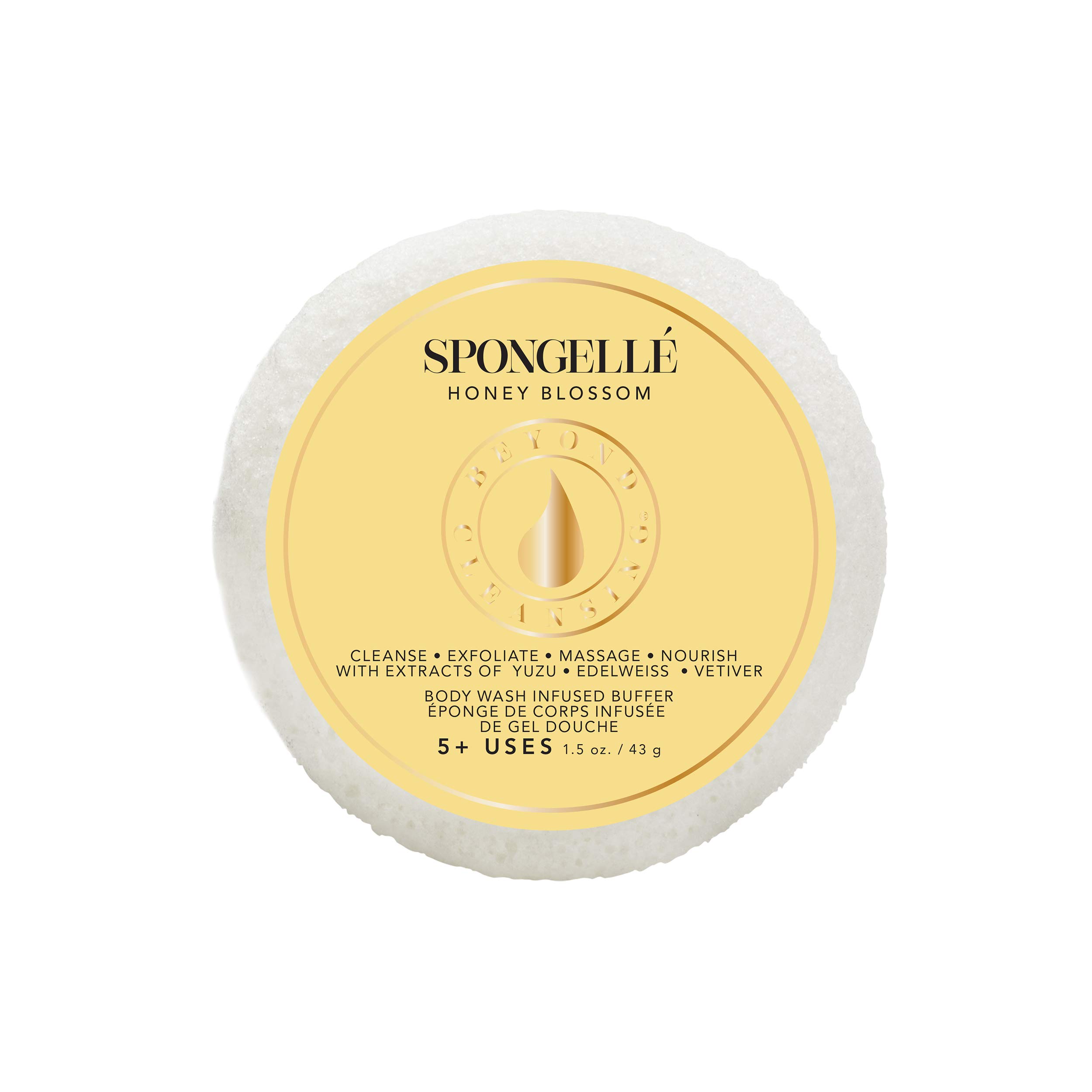 Spongelle Travel Size Body Wash Infused Buffer - Honey Blossom Scent | Exfoliating Shower Sponge for Soft Skin | Perfect for Travel, Gym & Daily Shower Routine