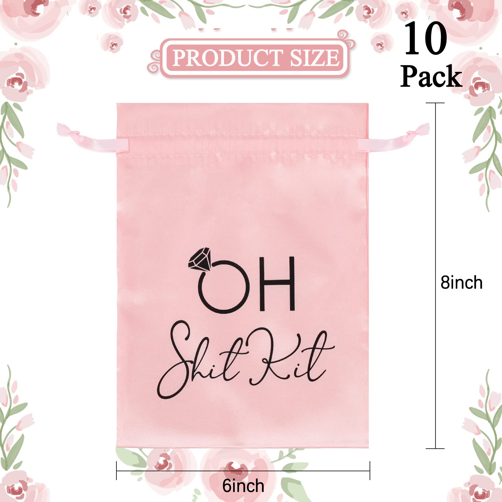 Whaline 10Pcs Pink Bachelorette Party Favor Hangover Kit Bags - 6x8 Inch Large Drawstring Gift Bags for Wedding, Bridal Shower & Recovery Gifts - Perfect for Hangover Survival Kits, Bridesmaid Gifts & Party Favors