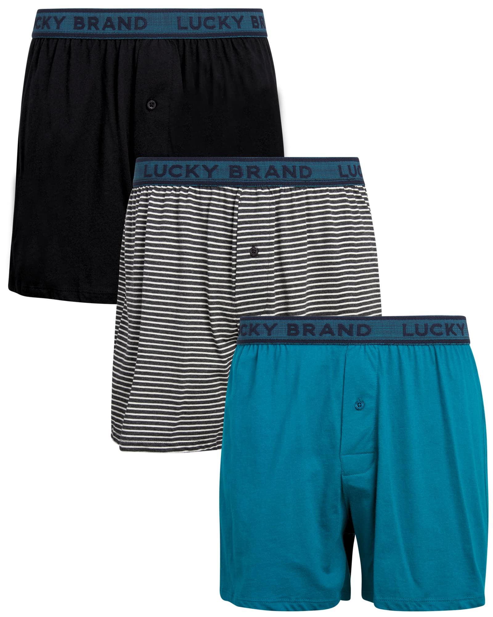 Lucky Brand Men's Boxer Shorts 3-Pack - Soft Knit Cotton Underwear with Functional Fly, Breathable & Comfortable Men's Boxers (S-XXL) - Perfect for Everyday Wear, Lounging & Travel