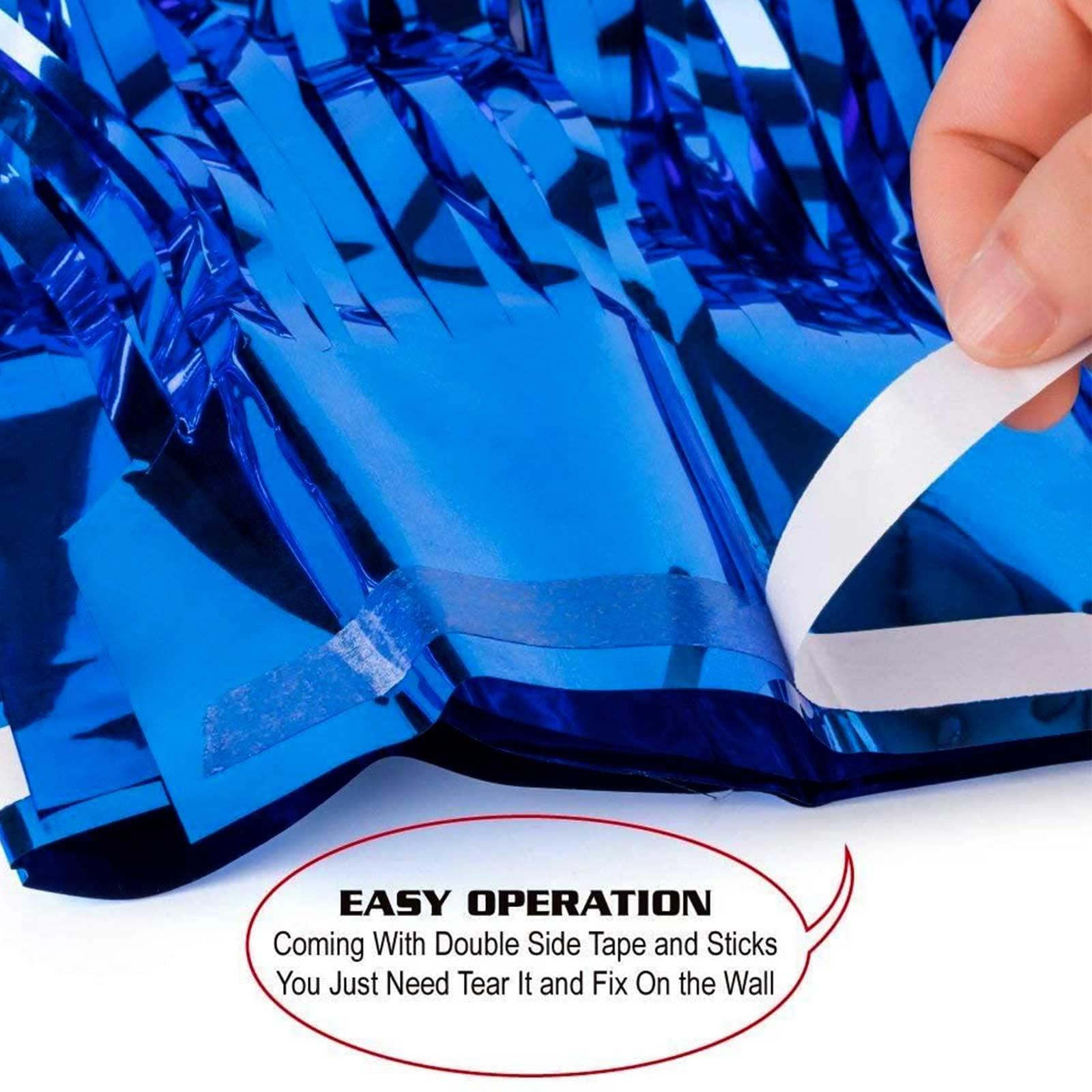 4 Pack Blue Foil Fringe Curtain Backdrop - 3.28Ft x 8.2Ft Metallic Tinsel Streamers for Under the Sea Party, Photo Booth Props, Birthday Decorations, Summer Ocean Theme Party Supplies - Perfect for Baby Showers, Gender Reveals & Mermaid Themed Events