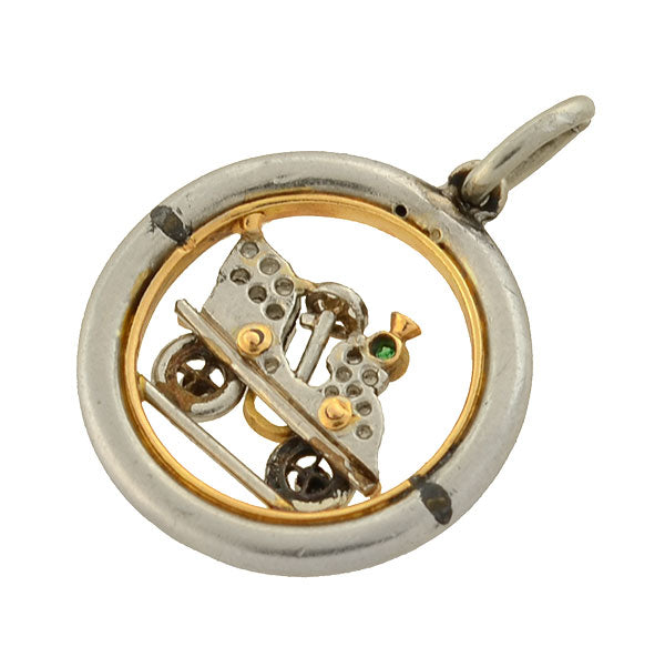 Vintage Edwardian Platinum & 14K Gold Diamond Emerald Car Charm Pendant - Perfect for Necklace, Bracelet & Jewelry Collection - Ideal Gift for Car Lovers & Antique Jewelry Enthusiasts