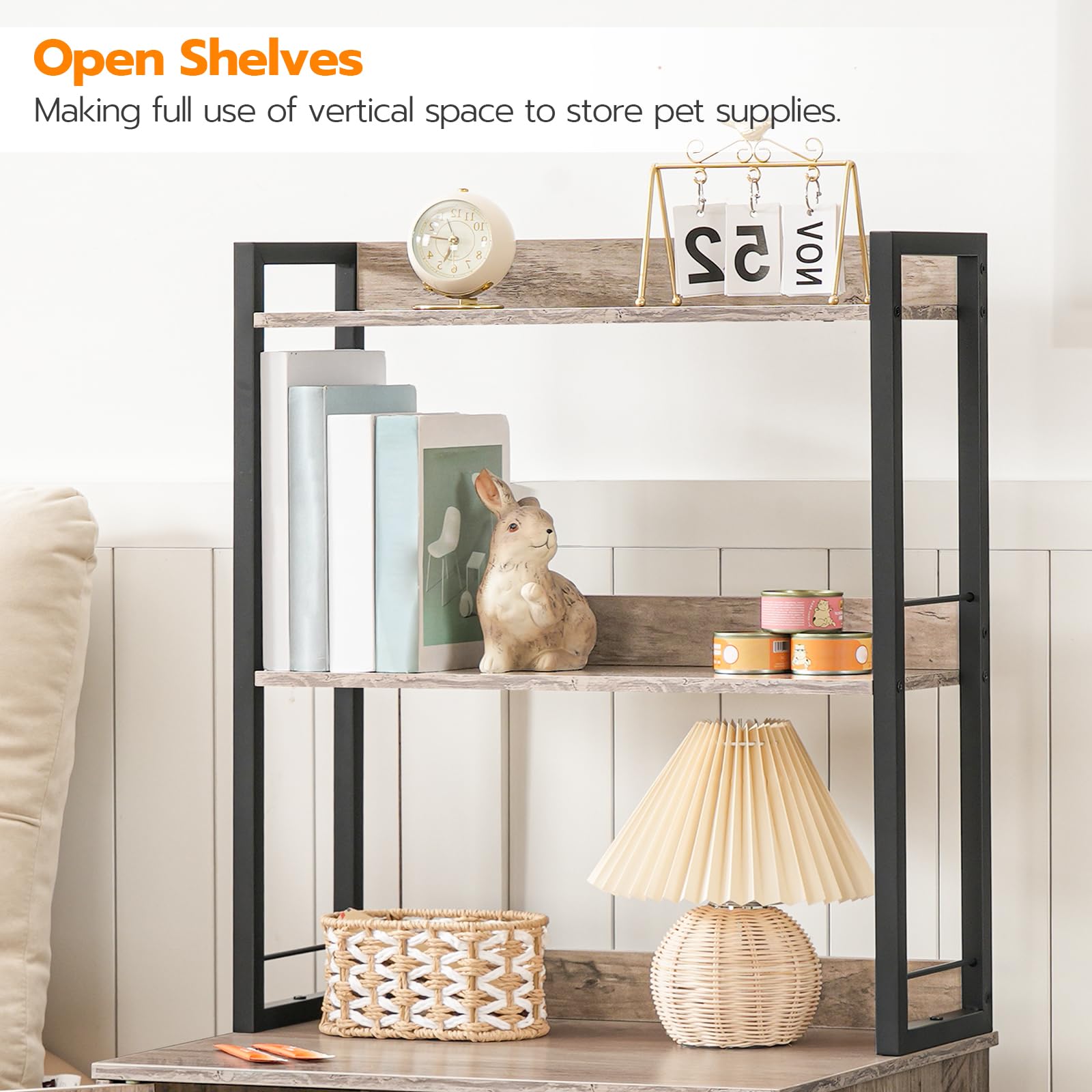 HOOBRO Wooden Cat Litter Box Enclosure with Shelves & Doors - Large Hidden Litter Box Furniture Cabinet for Most Litter Boxes, 23.6