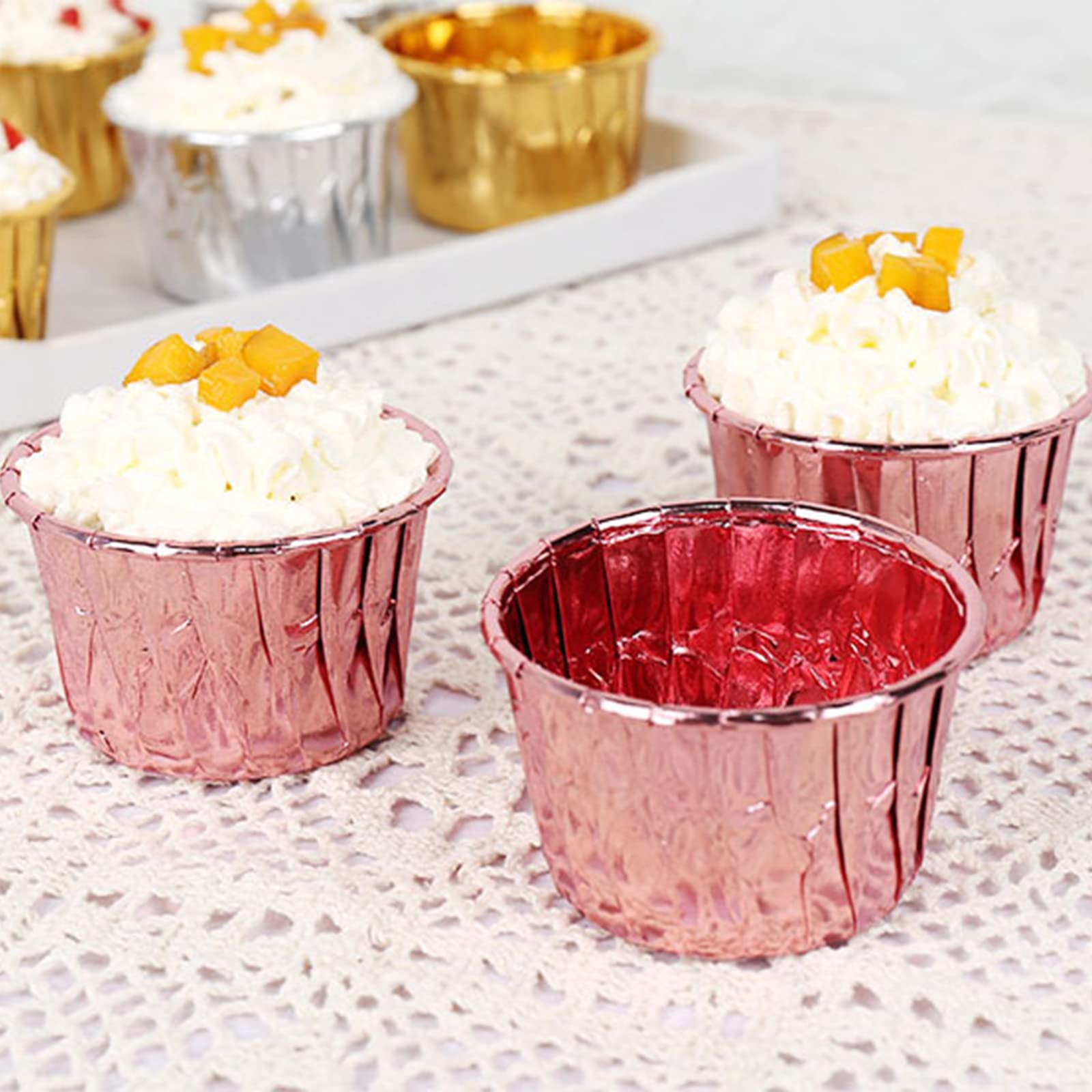 150-Piece Rose Gold Aluminum Cupcake Liners - Premium Baking Cups for Weddings, Birthdays & Baby Showers - Perfect for Party Desserts, Baking Decorations & Special Occasions