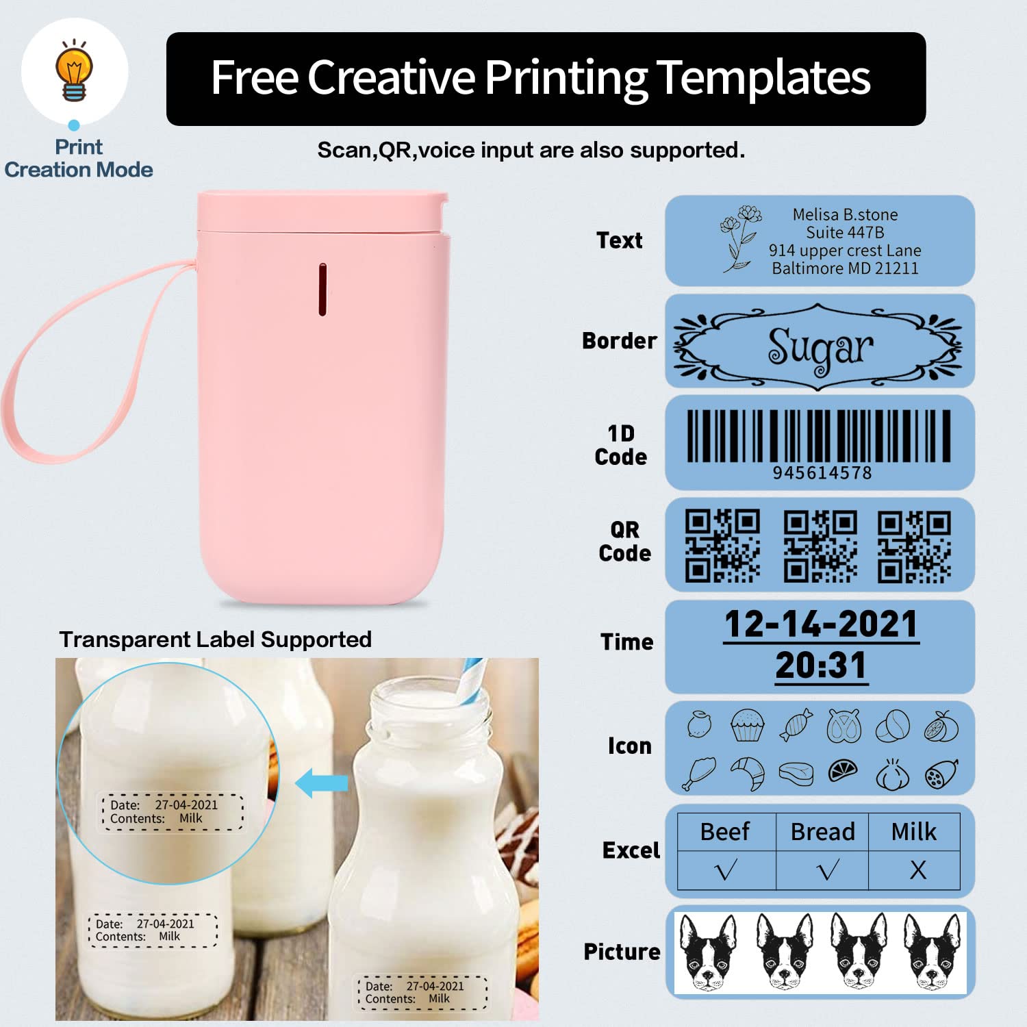 LMASBLTER Pink Bluetooth Label Maker Machine with Tape D11 - Portable Sticker Printer with Multiple Fonts, USB Rechargeable - Perfect for Home Office Organization, Small Business Supplies, School Projects & Gift Wrapping