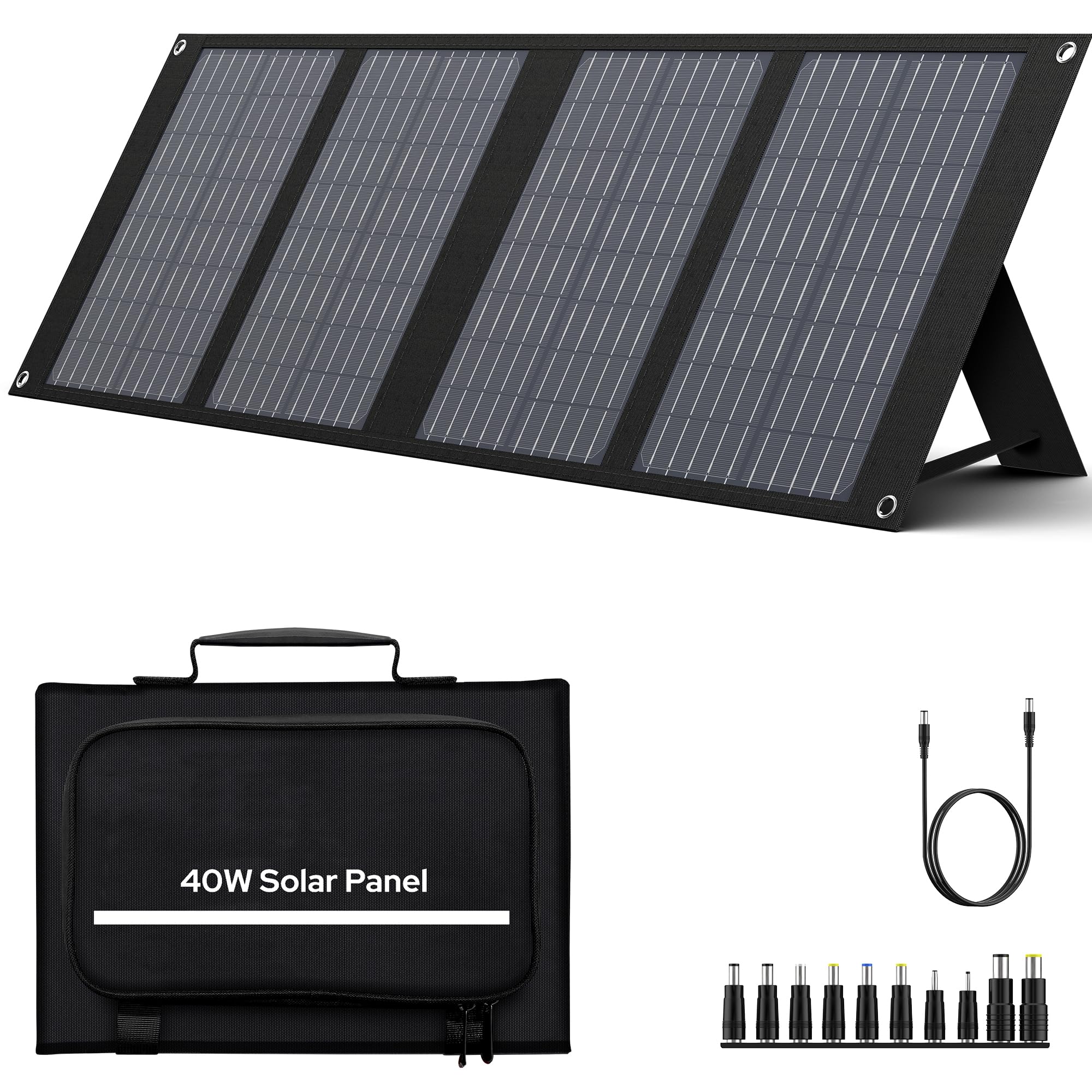 40W Foldable Solar Panel with QC3.0 USB & 12-15V DC Output - Portable Power for Phones, Laptops, Camping, RV & Off-Grid Use | 10 Connectors Included | EnginStar 40 Watt Solar Charger for Outdoor Adventures
