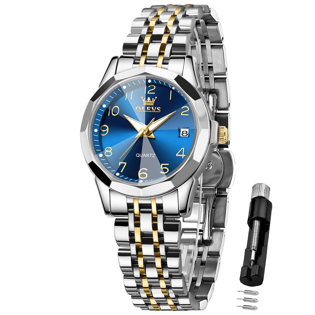 OLEVS Women's Classic Dress Watch - Analog Quartz Stainless Steel Waterproof Wristwatch with Luminous Hands, Day/Date Display, Two-Tone Design | Perfect for Office, Formal Events & Everyday Wear